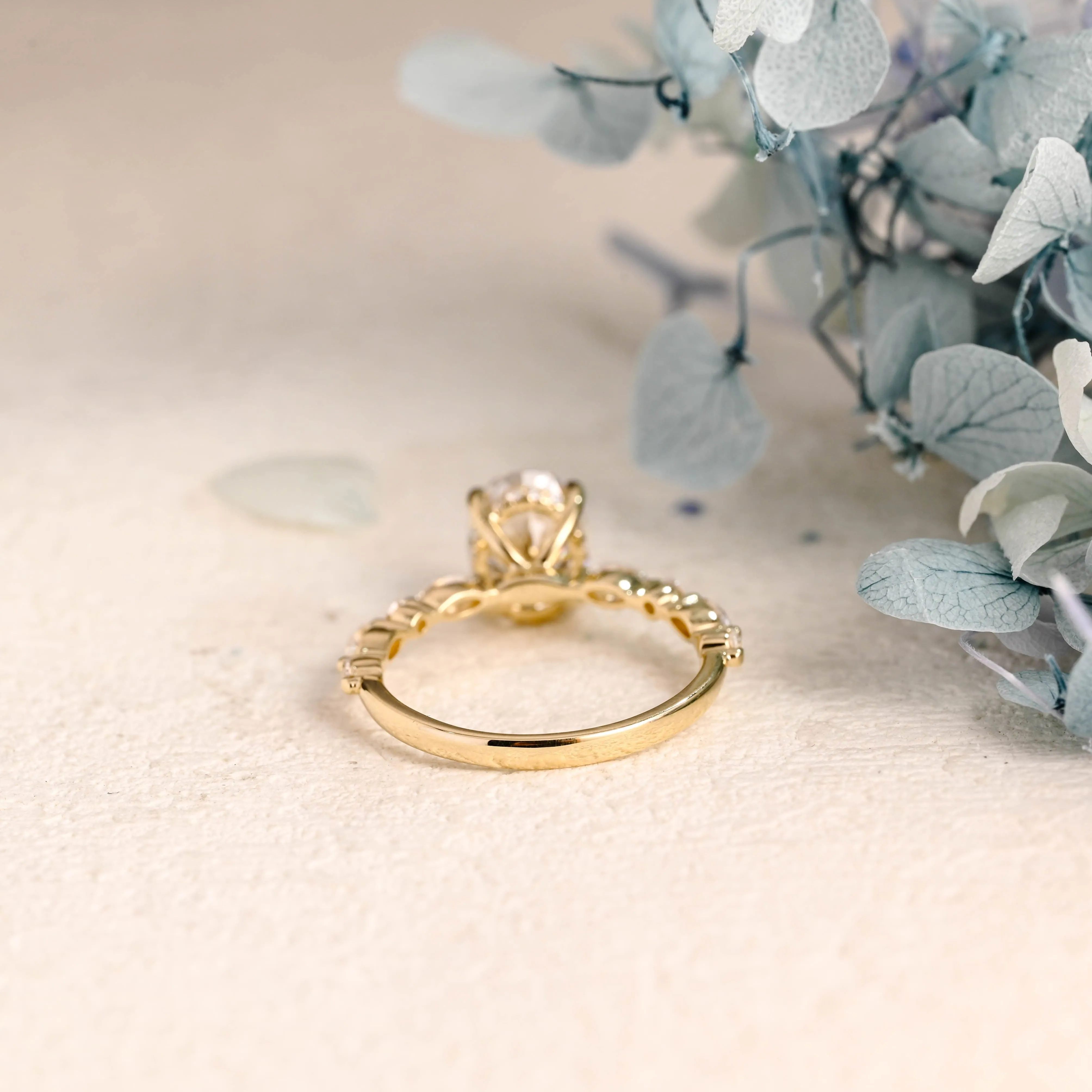 Solid Gold Hidden Halo Oval Cut Moissanite Engagement Ring sold by Causyou product image thumbnail 5