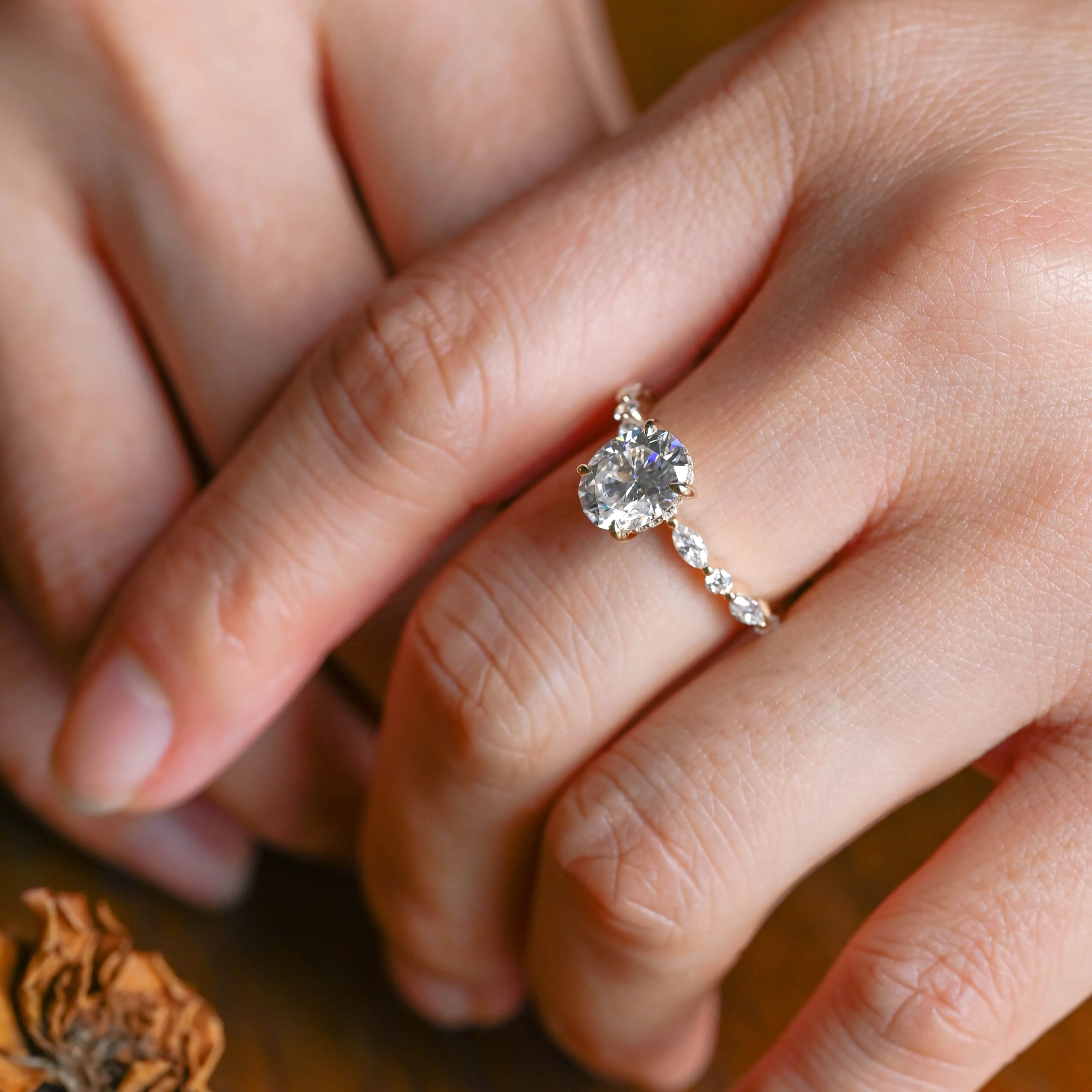 Solid Gold Hidden Halo Oval Cut Moissanite Engagement Ring sold by Causyou product image thumbnail 2