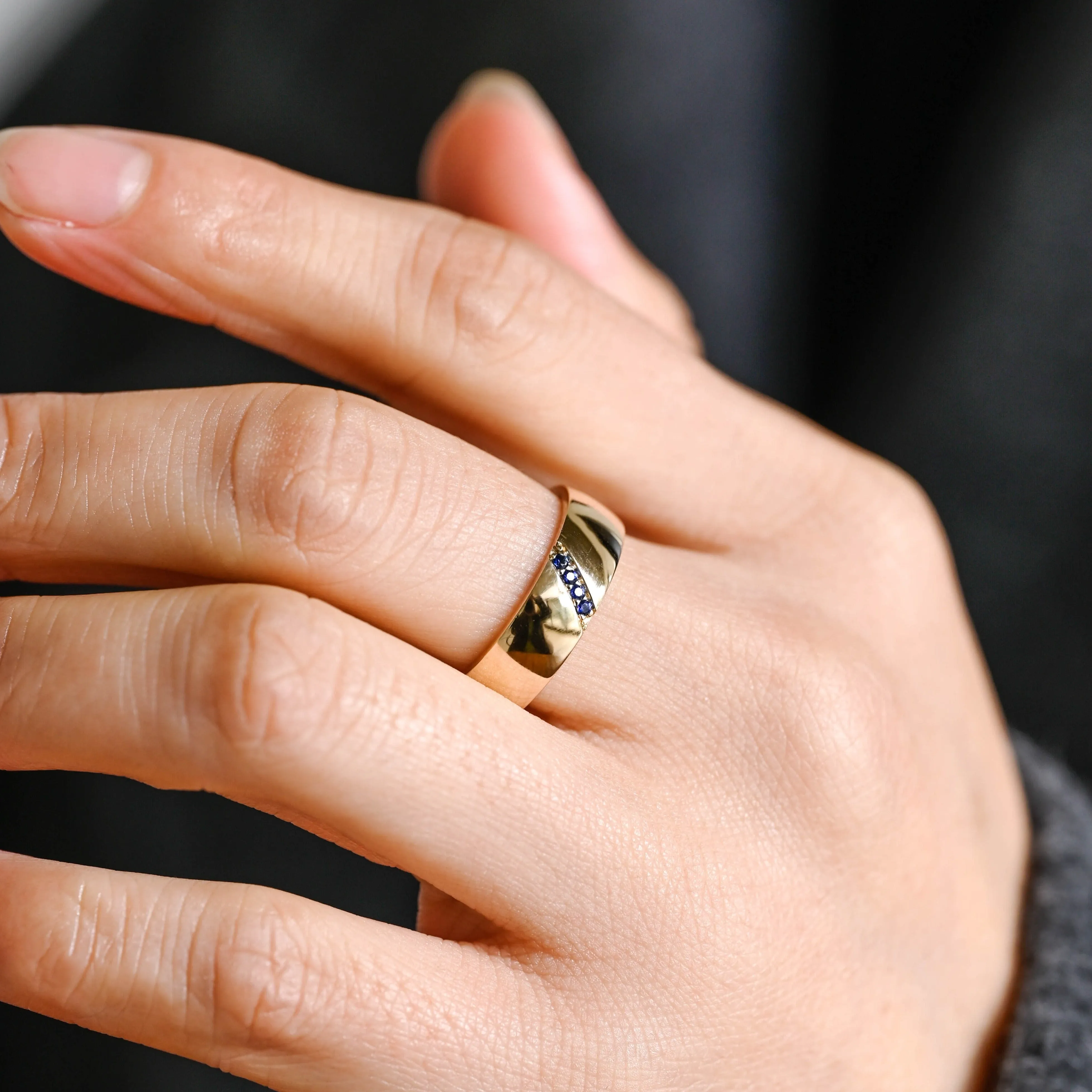 Solid Gold 6mm Width Round Cut Blue Sapphire Wedding Band sold by Causyou product image thumbnail 2