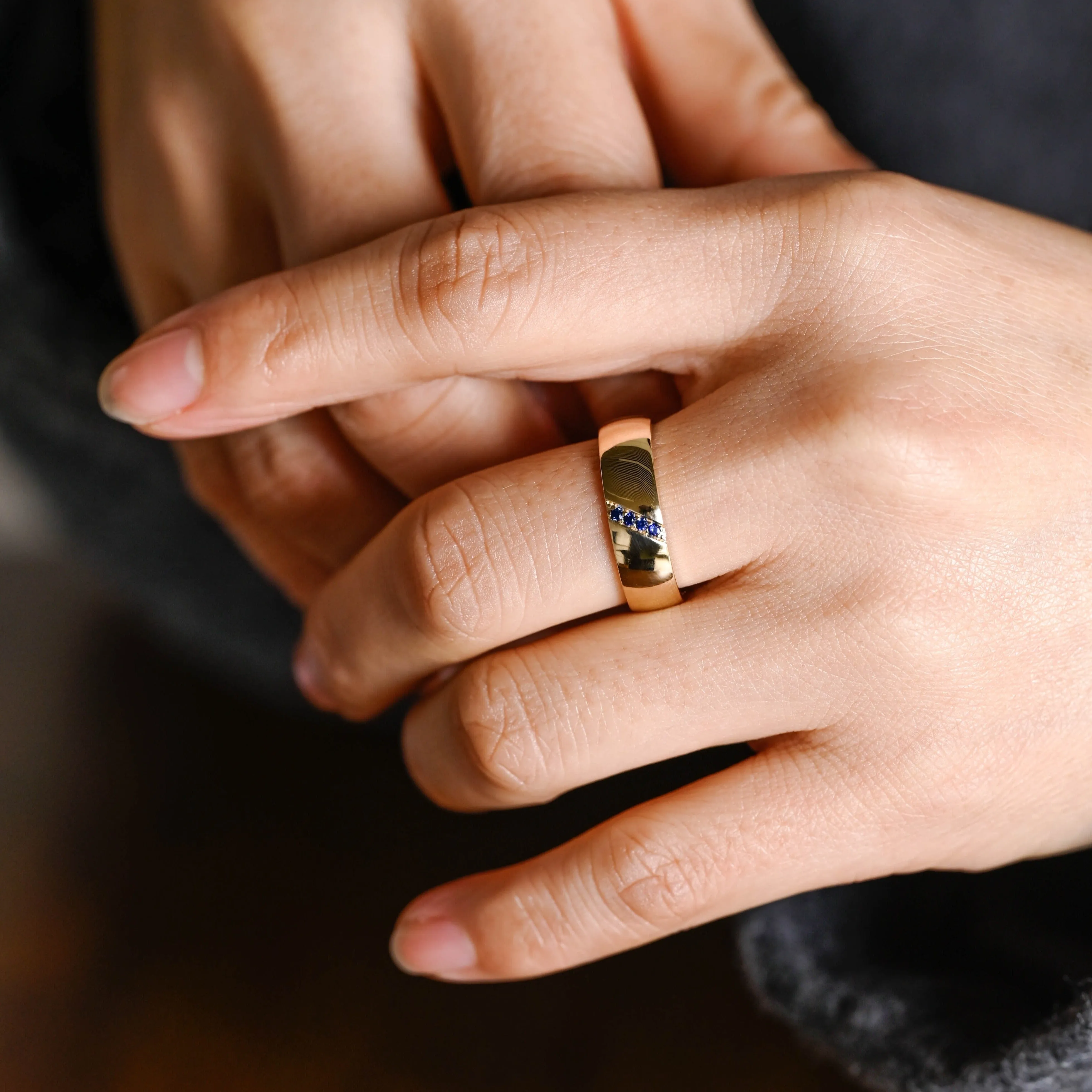 Solid Gold 6mm Width Round Cut Blue Sapphire Wedding Band sold by Causyou product image thumbnail 4