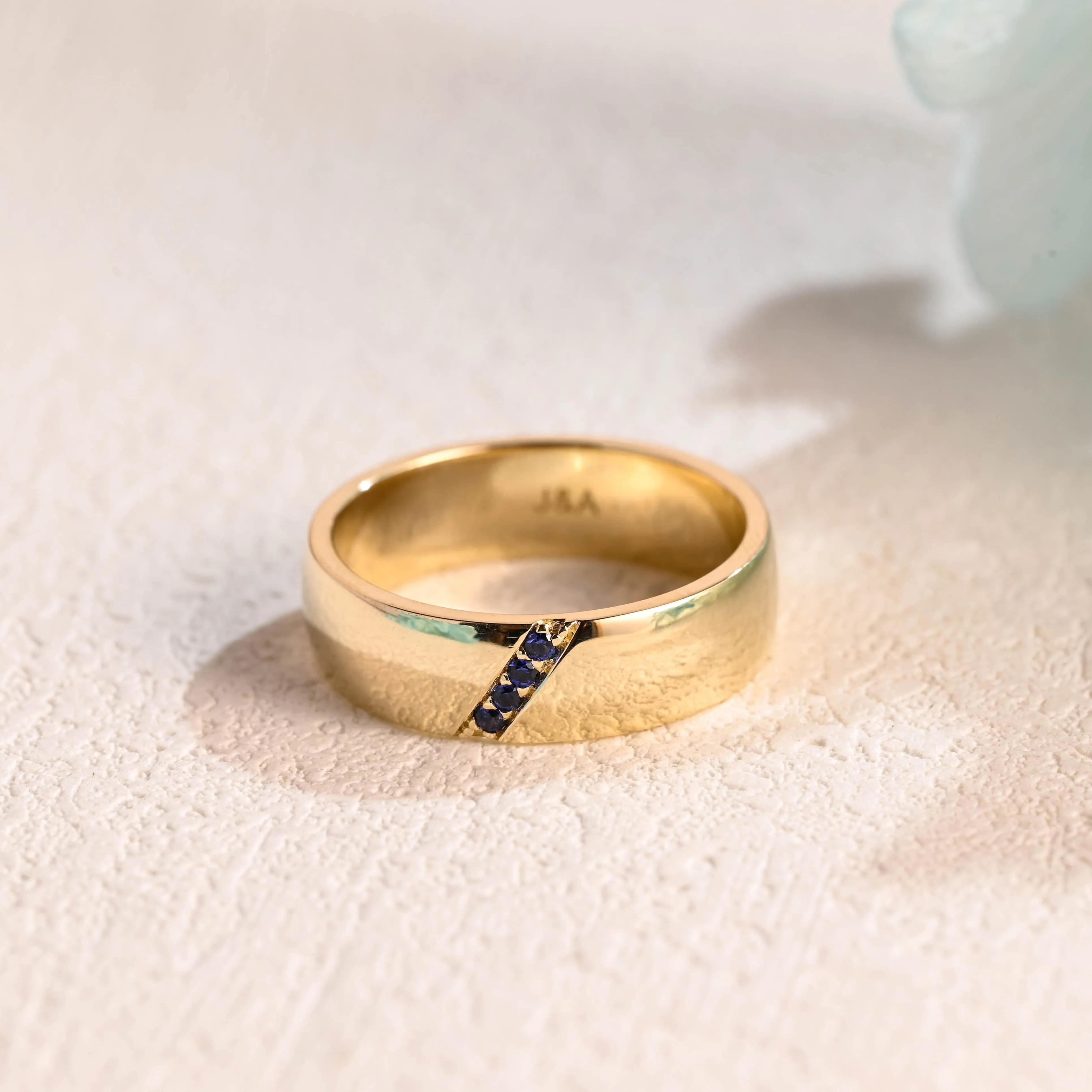 Solid Gold 6mm Width Round Cut Blue Sapphire Wedding Band sold by Causyou