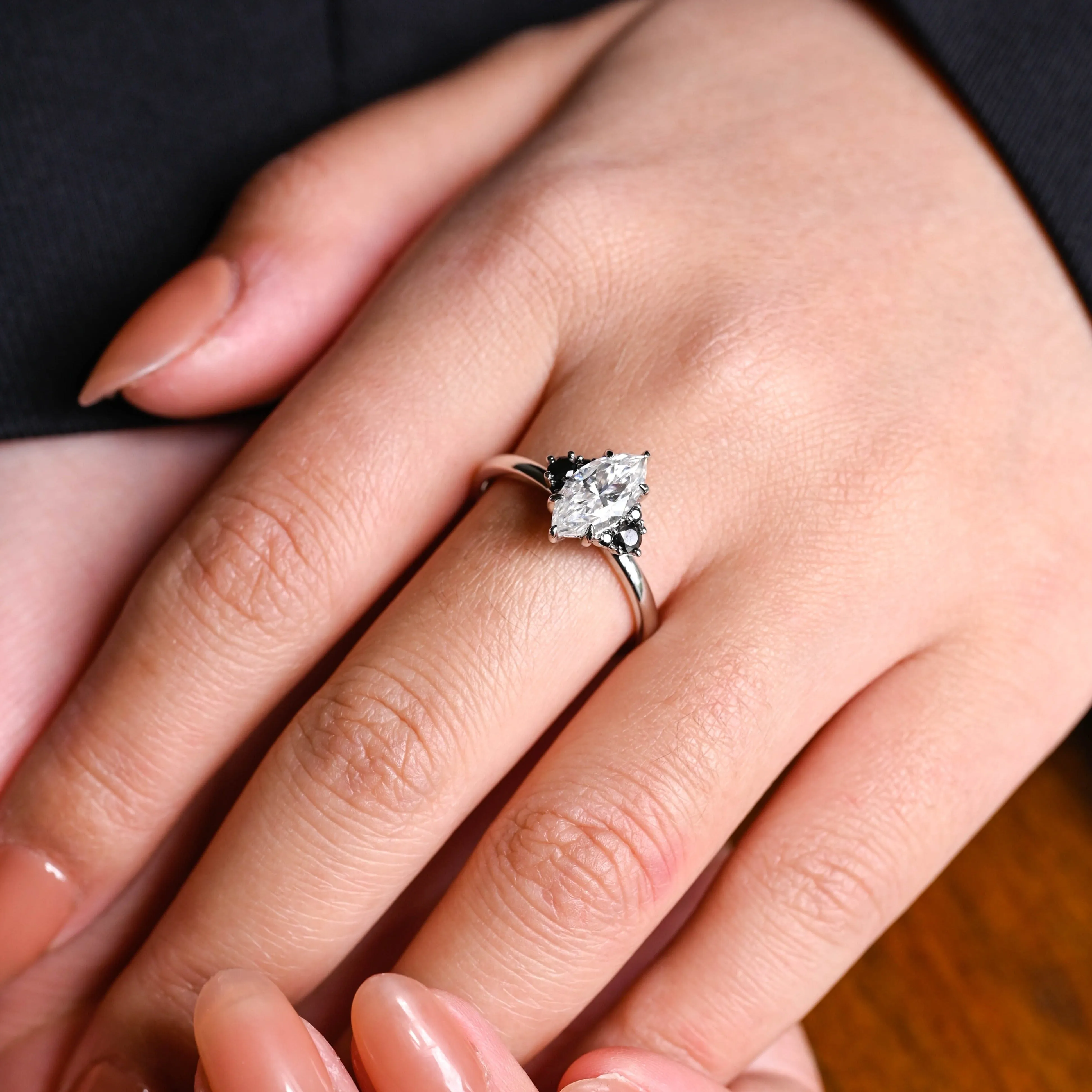 Solid Gold Marquise Cut Moissanite Engagement Ring sold by Causyou product image thumbnail 3