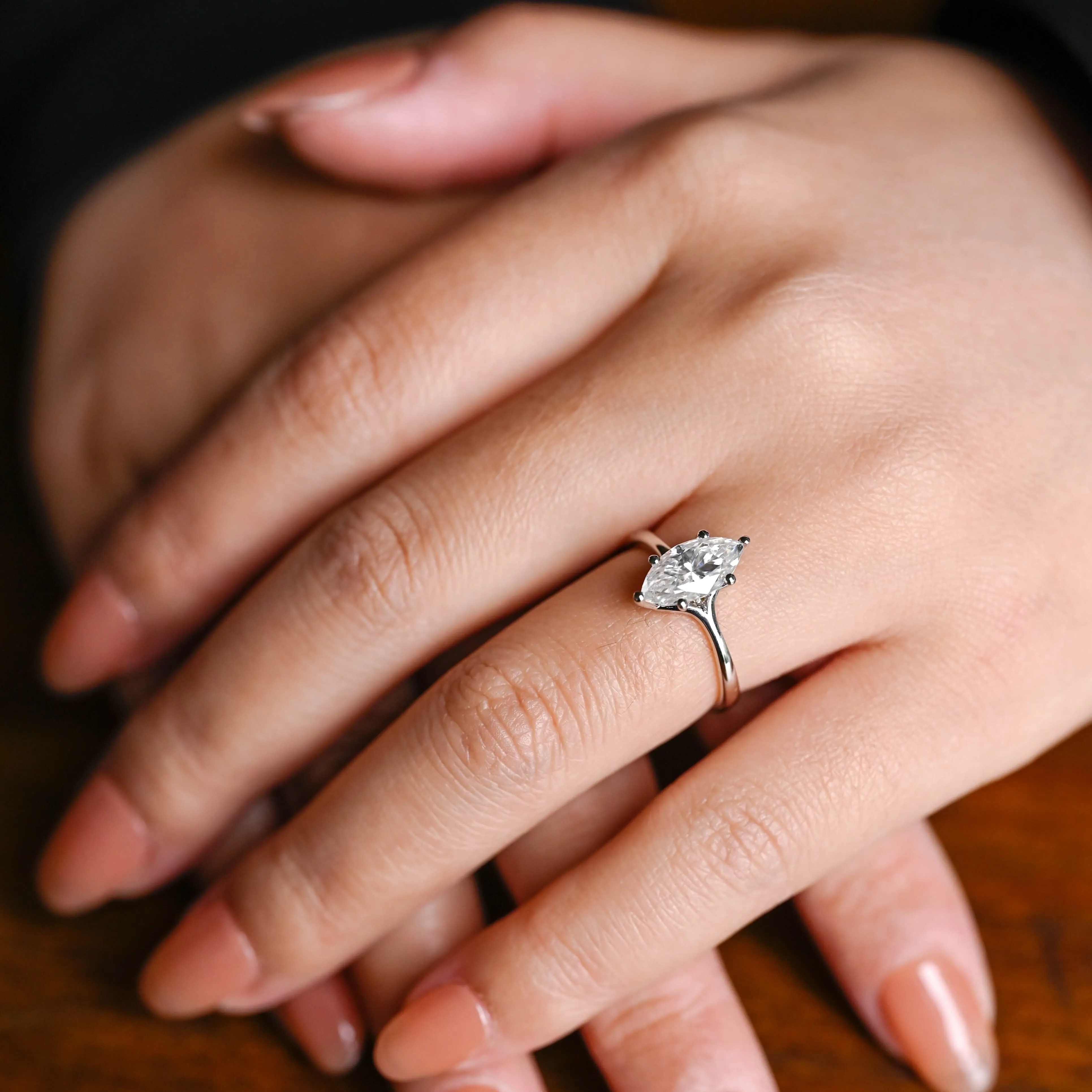 Solid Gold Solitaire Marquise Cut Moissanite Engagement Ring sold by Causyou product image thumbnail 2