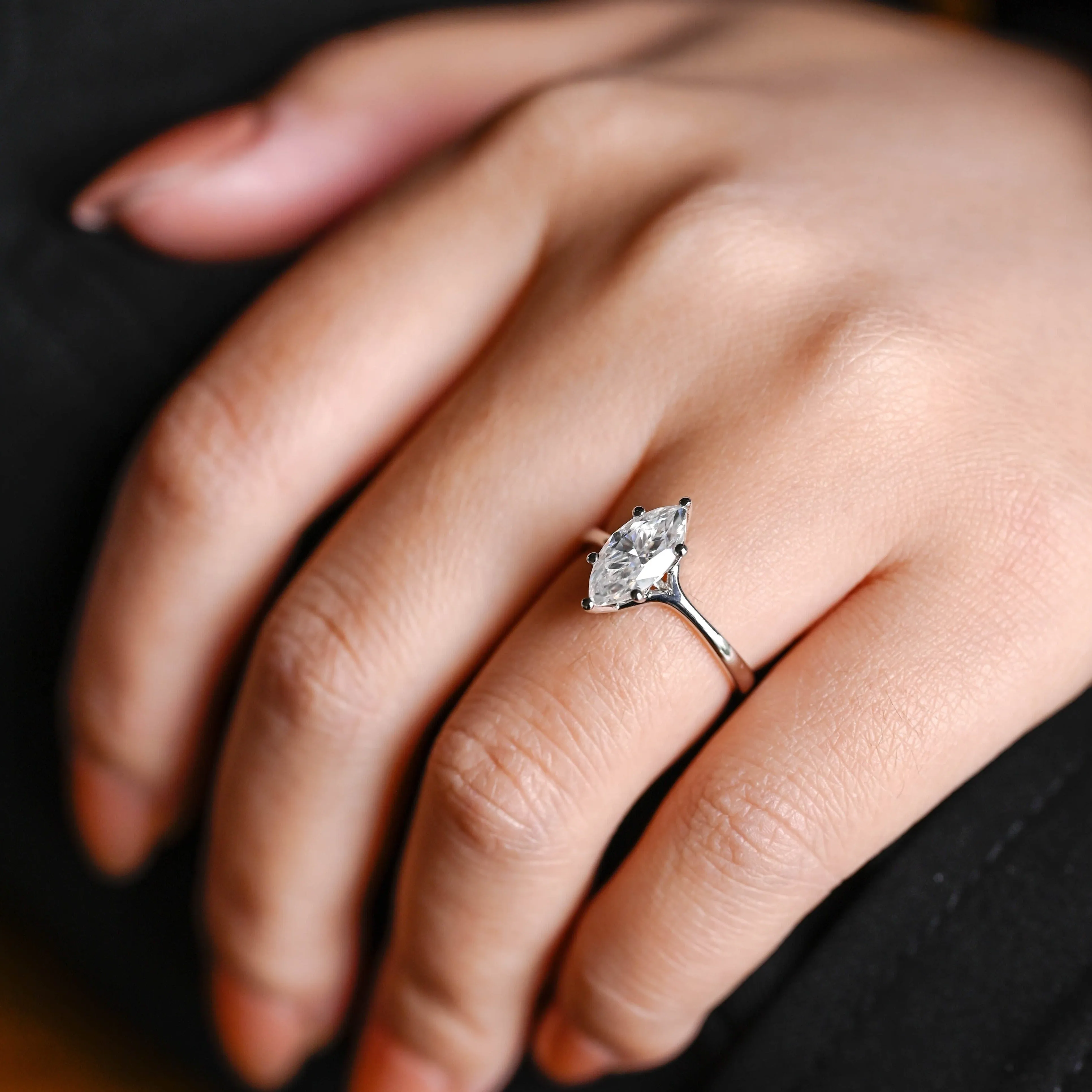 Solid Gold Solitaire Marquise Cut Moissanite Engagement Ring sold by Causyou product image thumbnail 3