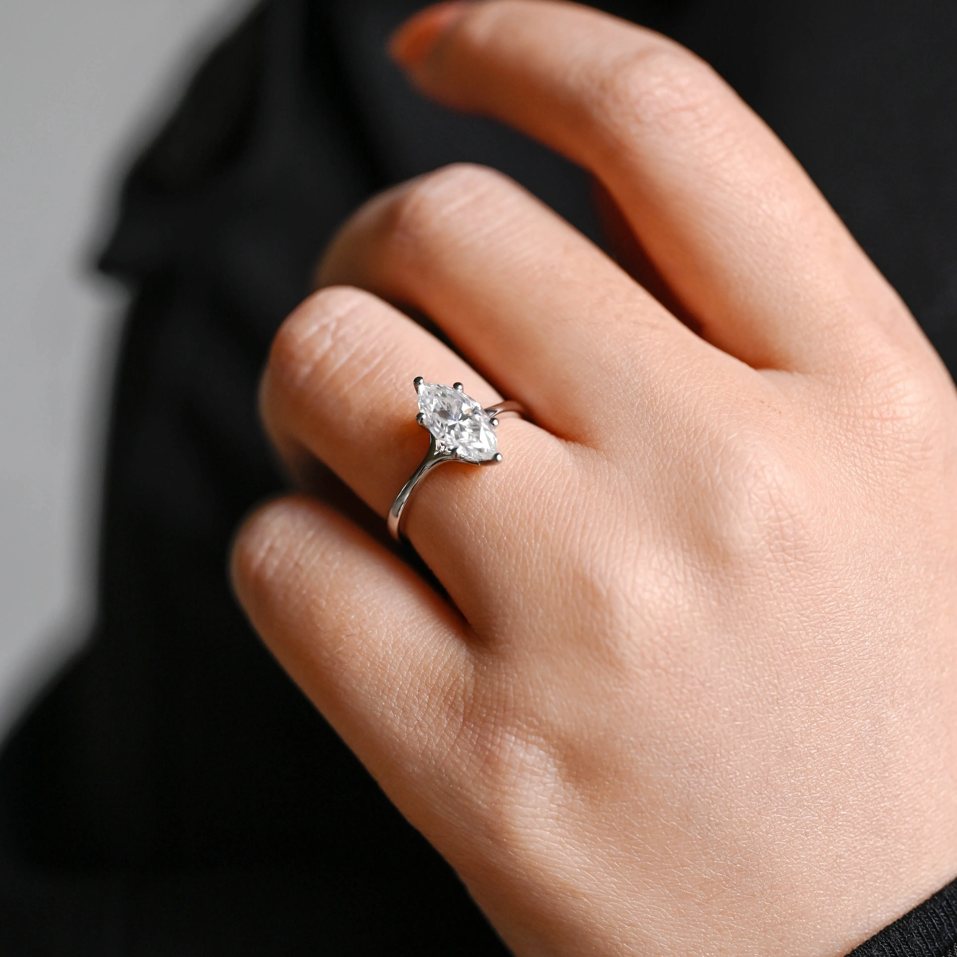 Solid Gold Solitaire Marquise Cut Moissanite Engagement Ring sold by Causyou product image thumbnail 4