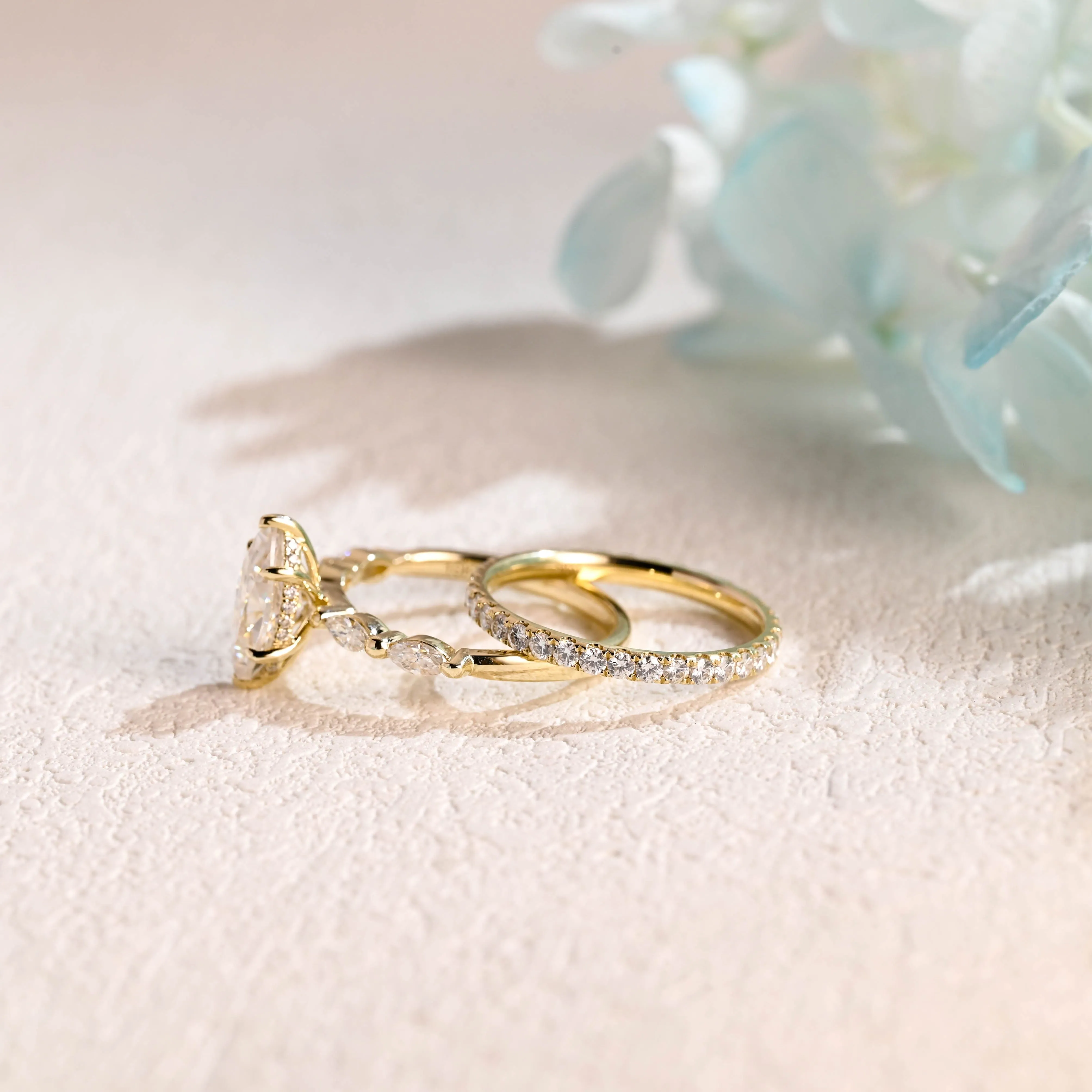 Solid Gold Hidden Halo Marquise Cut Moissanite Engagement Ring Set sold by Causyou product image thumbnail 5