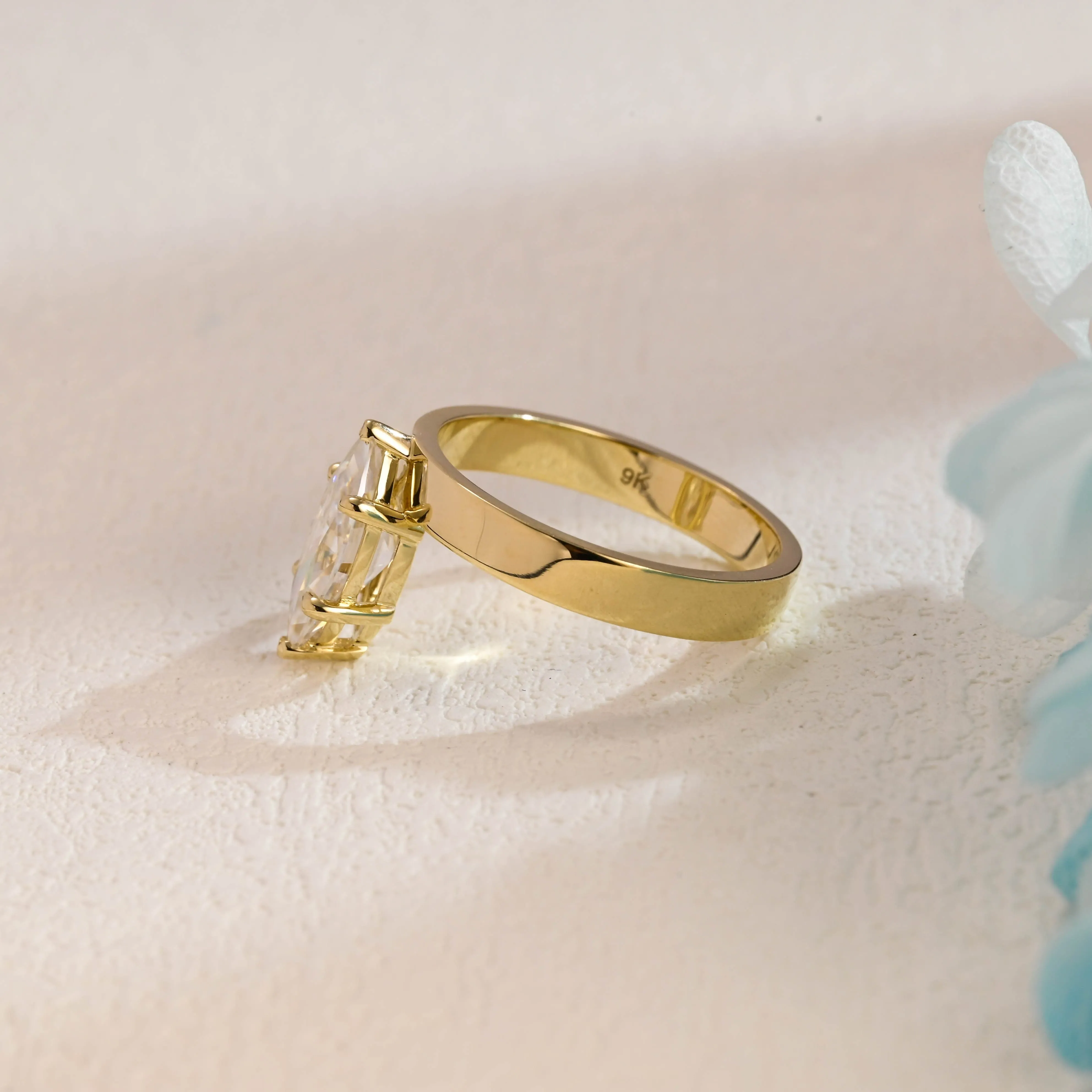 Solid Gold 3.5mm Width Solitaire Marquise Cut Moissanite Engagement Ring sold by Causyou product image thumbnail 5