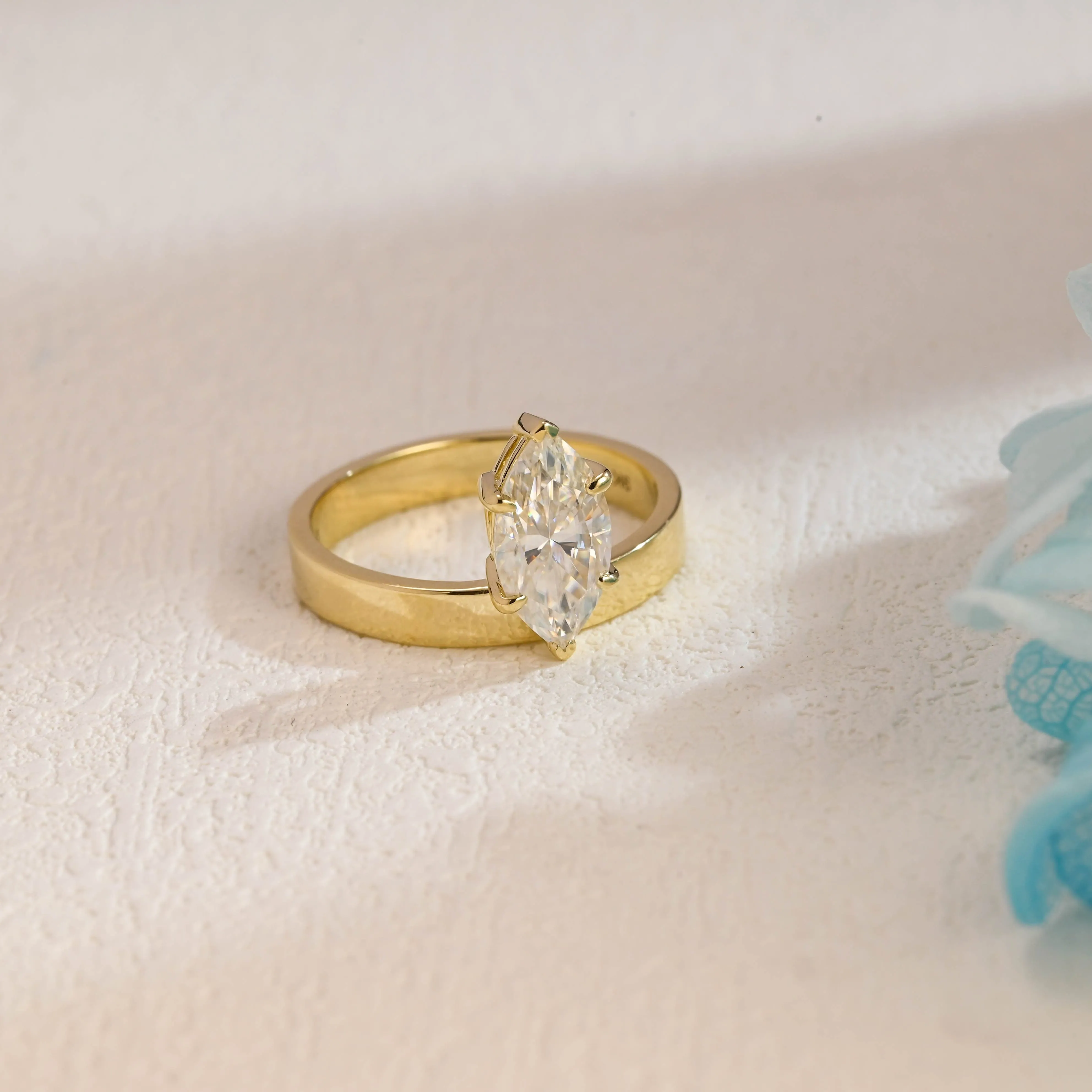 Solid Gold 3.5mm Width Solitaire Marquise Cut Moissanite Engagement Ring sold by Causyou