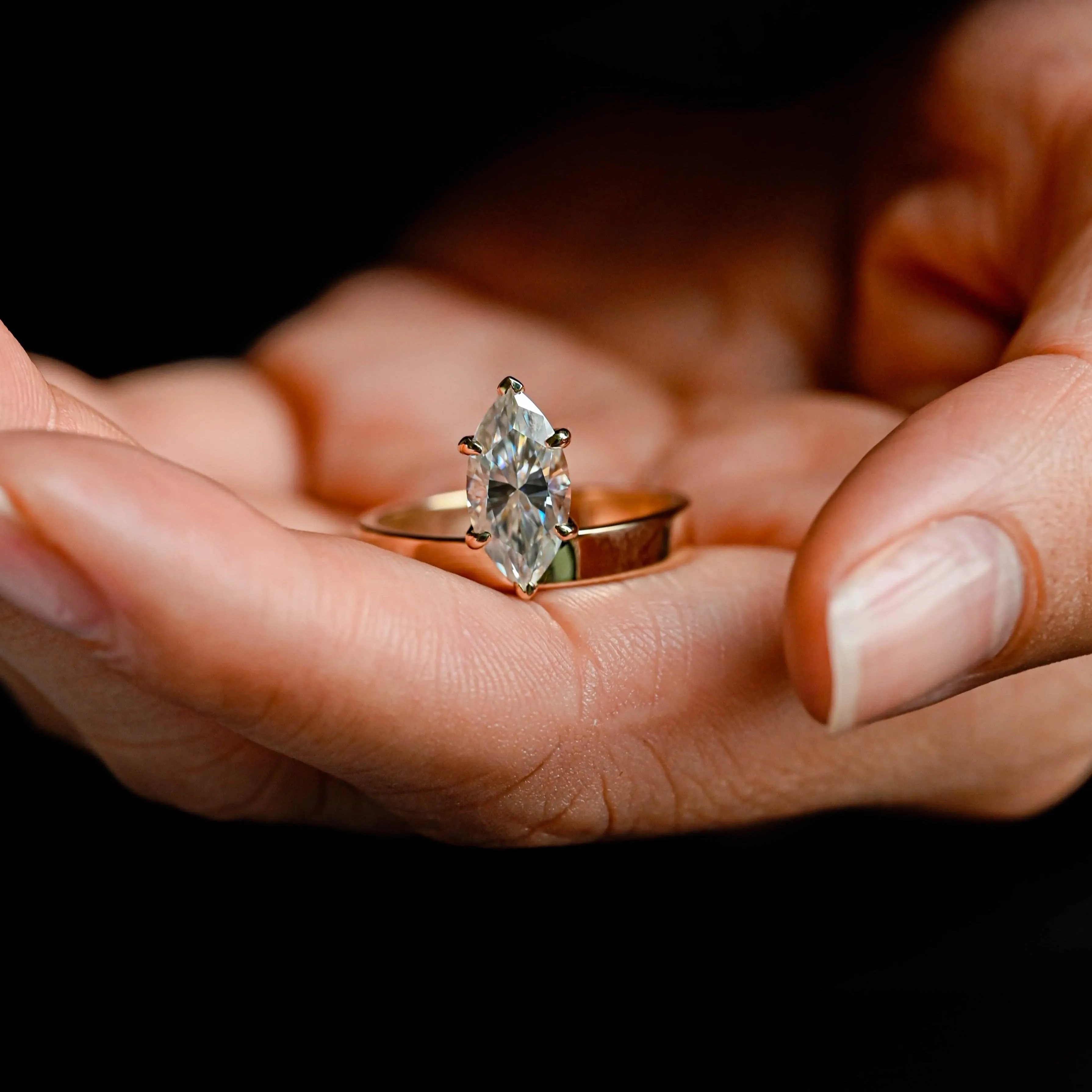 Solid Gold 3.5mm Width Solitaire Marquise Cut Moissanite Engagement Ring sold by Causyou product image thumbnail 3