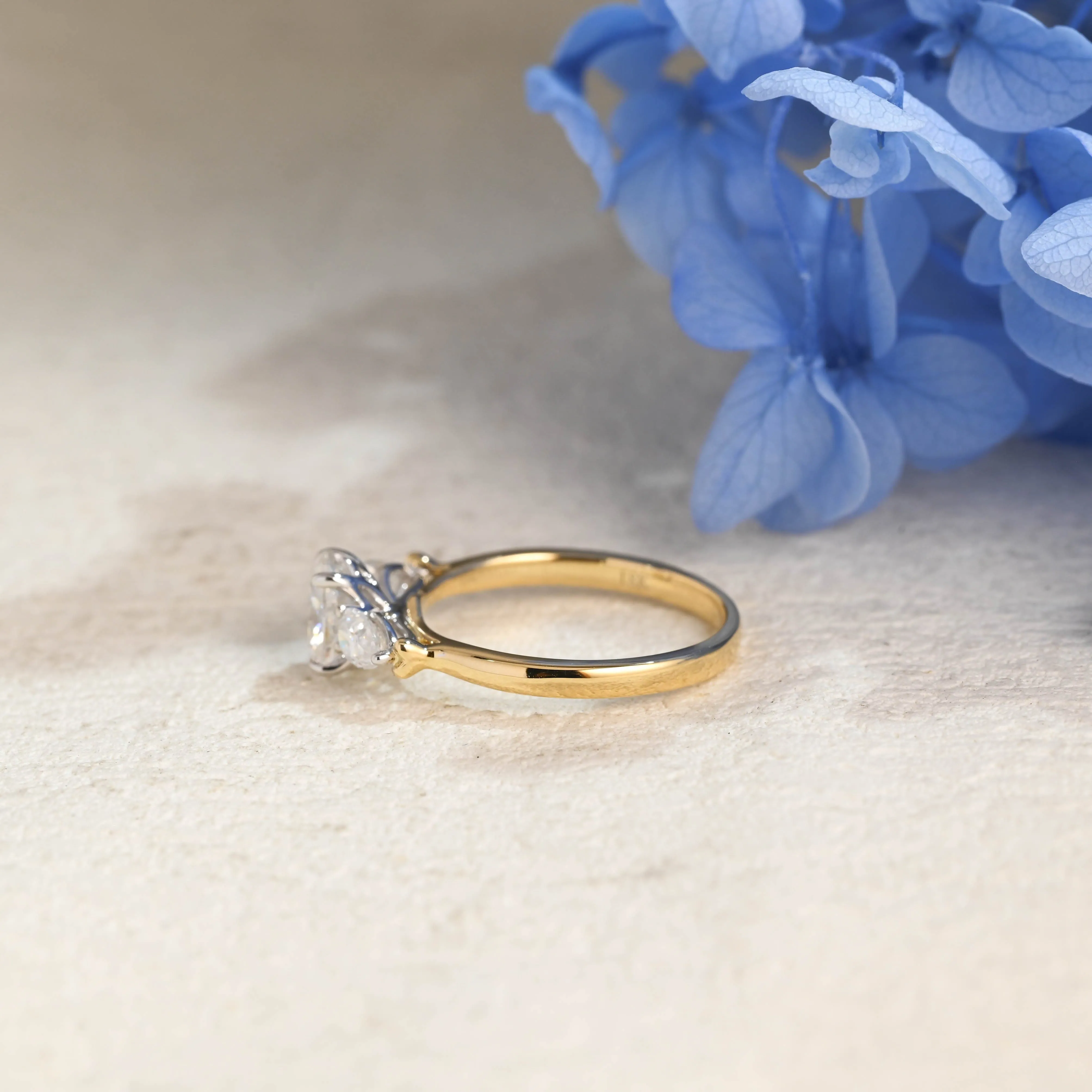 Solid Gold Two Tone Three Stone Oval Cut Moissanite Engagement Ring sold by Causyou product image thumbnail 5