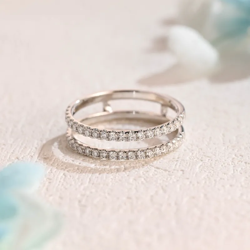 Solid Gold Half Eternity Round Cut Moissanite Enhancer Wedding Band sold by Causyou