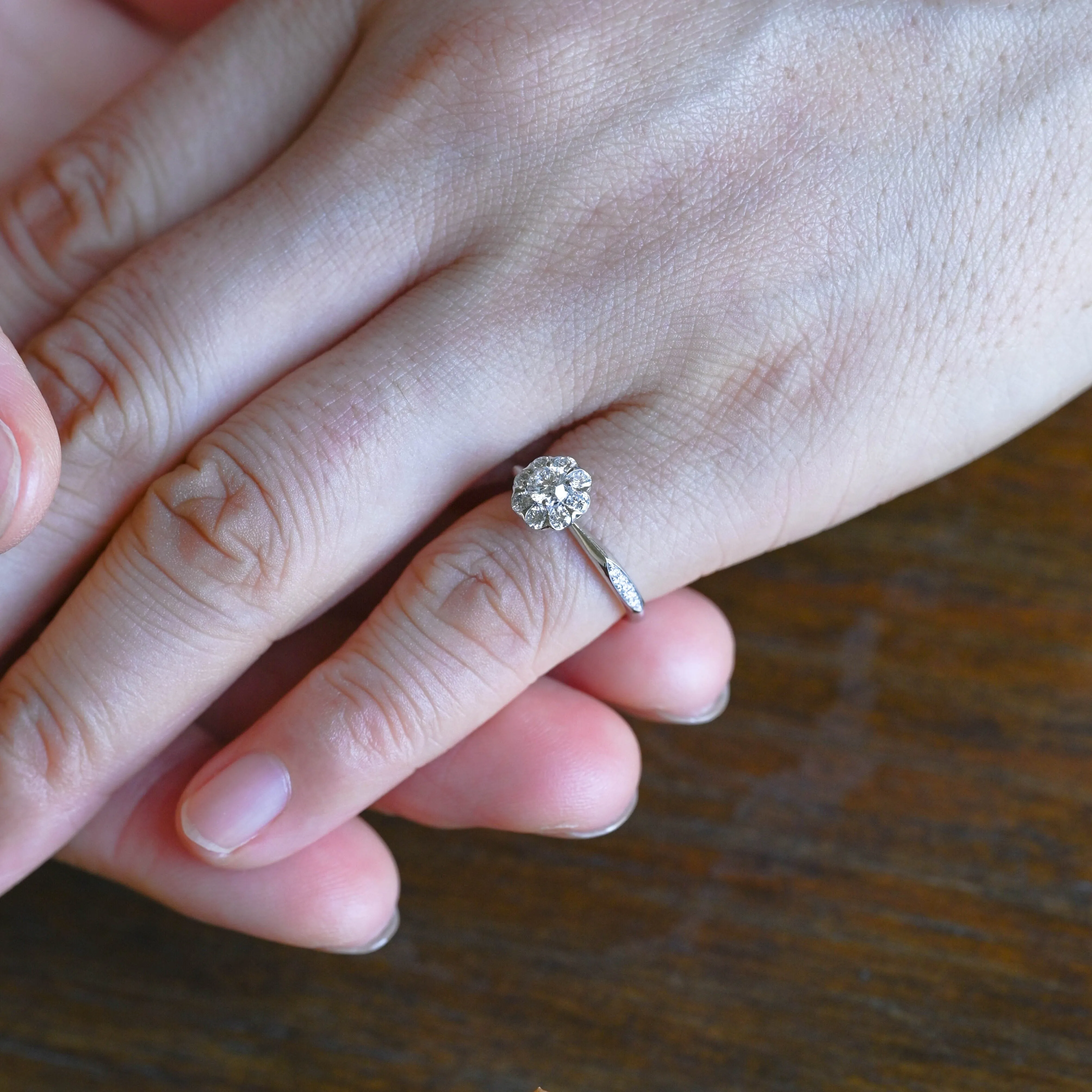 Solid Gold Cluster Round Cut Moissanite Engagement Ring sold by Causyou product image thumbnail 2