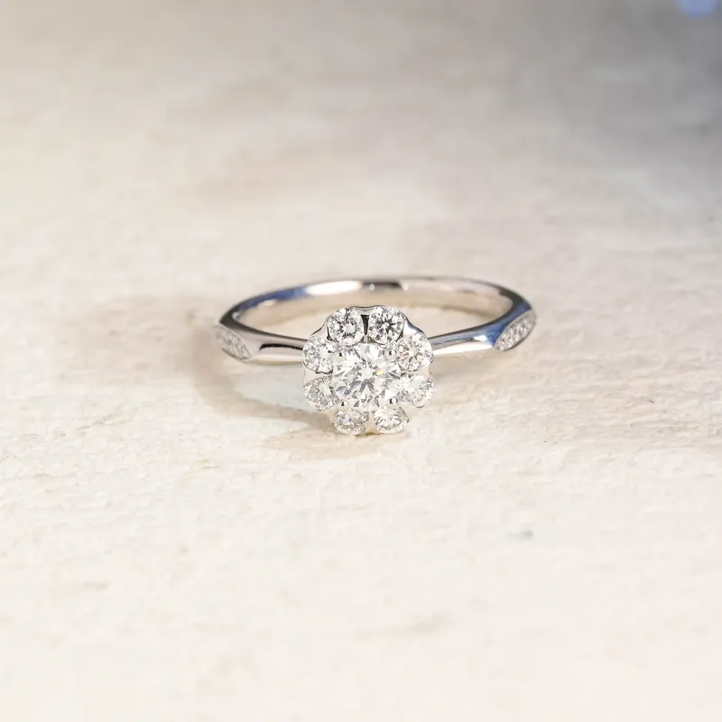 Solid Gold Cluster Round Cut Moissanite Engagement Ring sold by Causyou