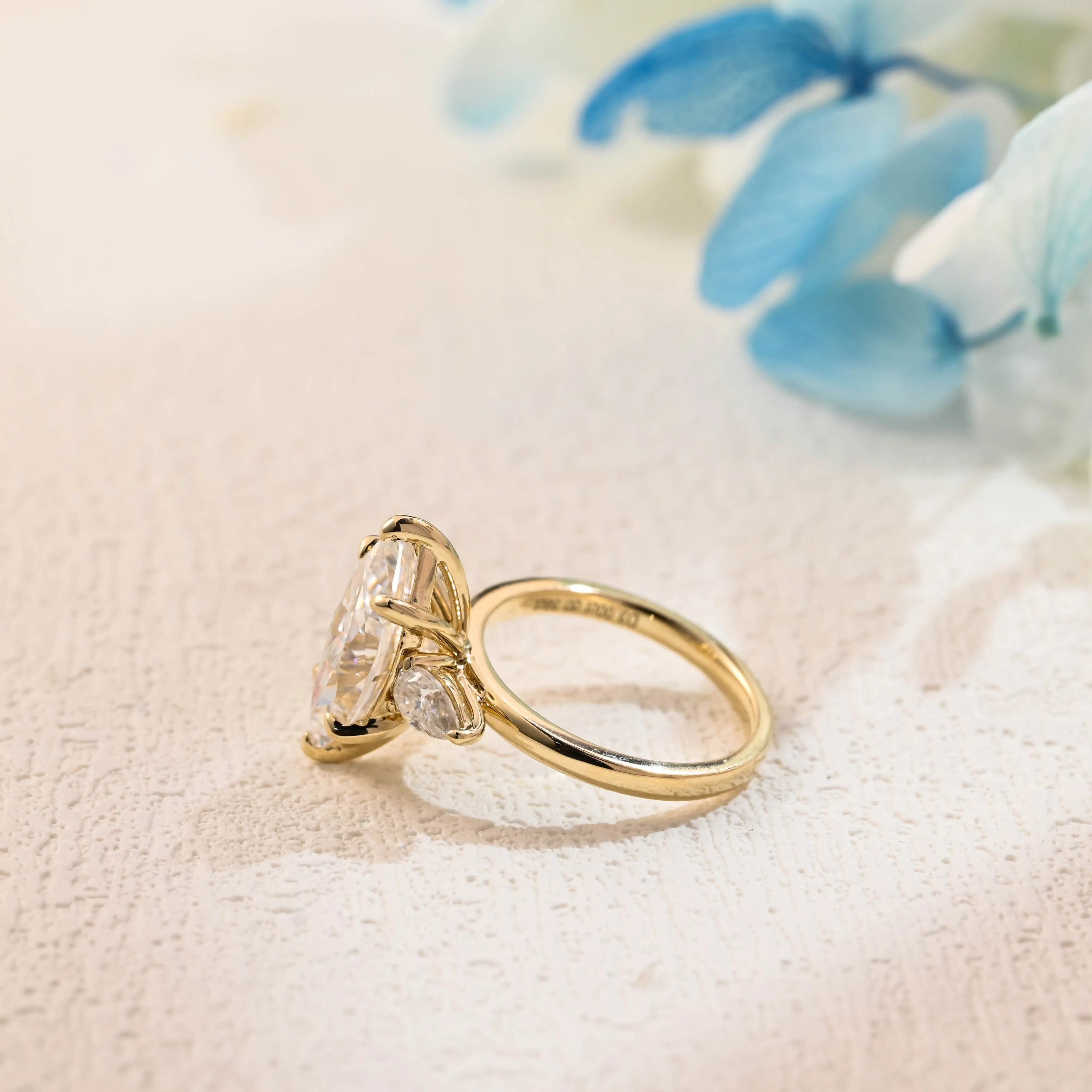 Solid Gold Three Stone Marquise Cut Moissanite Engagement Ring sold by Causyou product image thumbnail 5