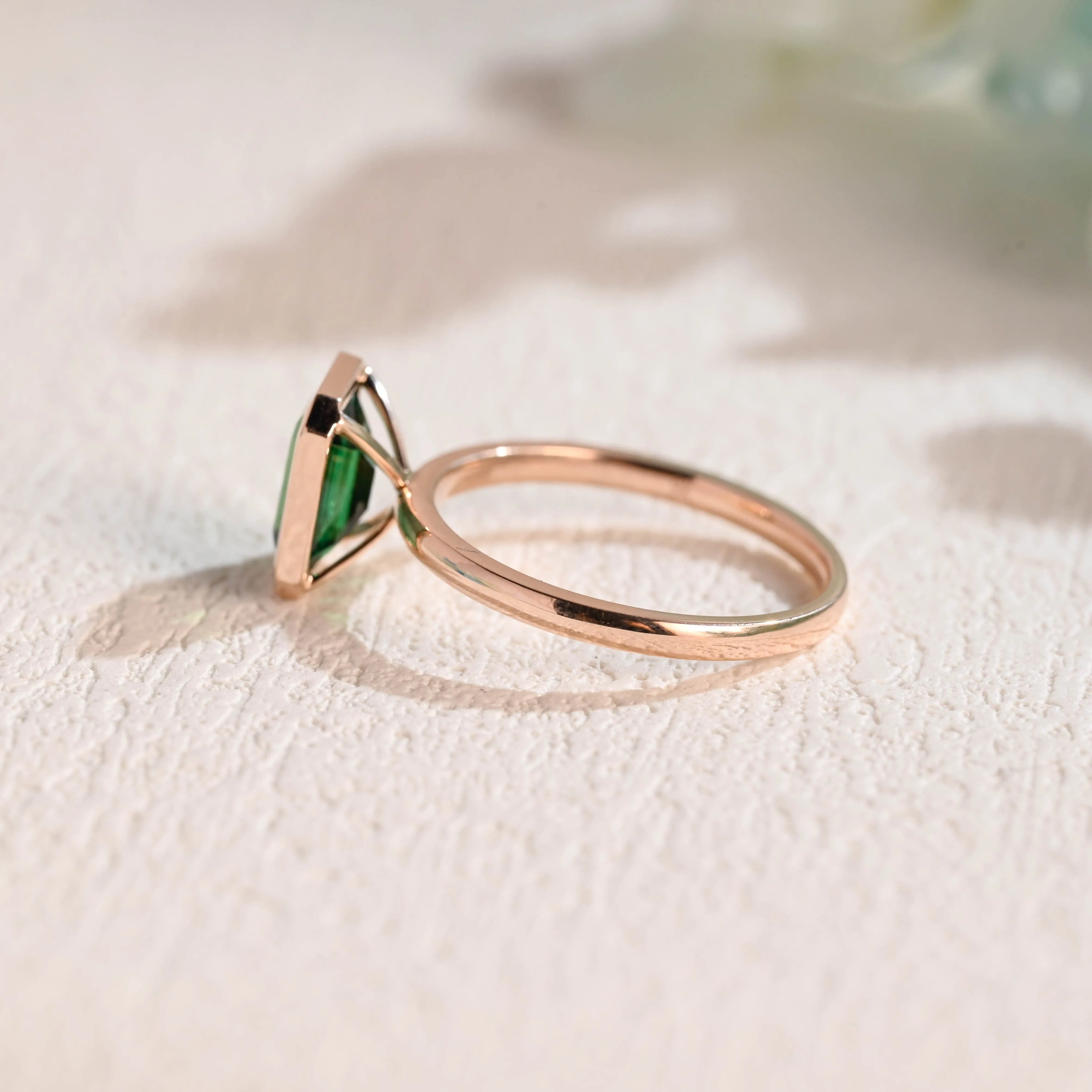 Solid Gold Bezel Lab Grown Emerald Engagement Ring sold by Causyou product image thumbnail 5