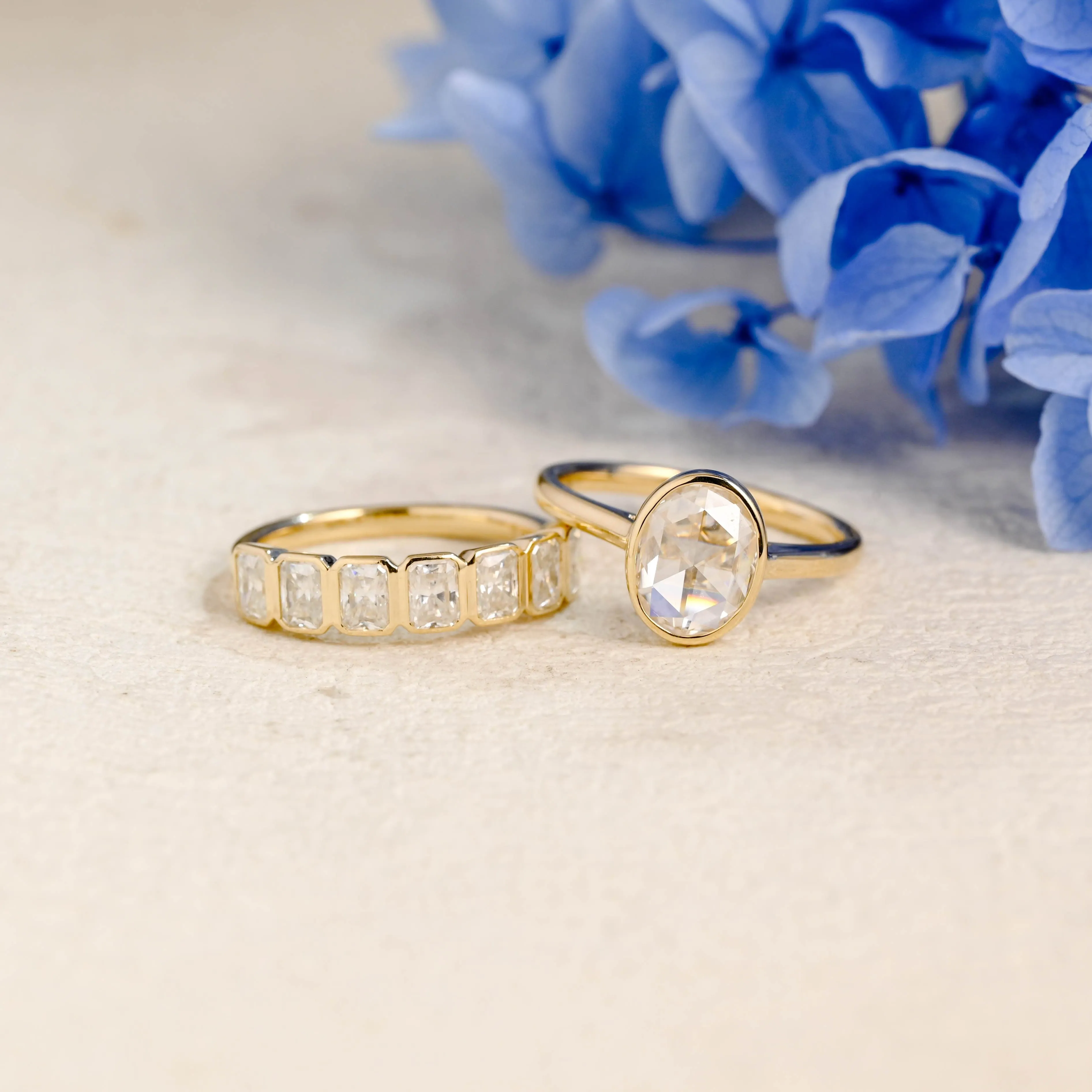 Solid Gold Solitaire Oval Cut Moissanite Engagement Ring Set sold by Causyou