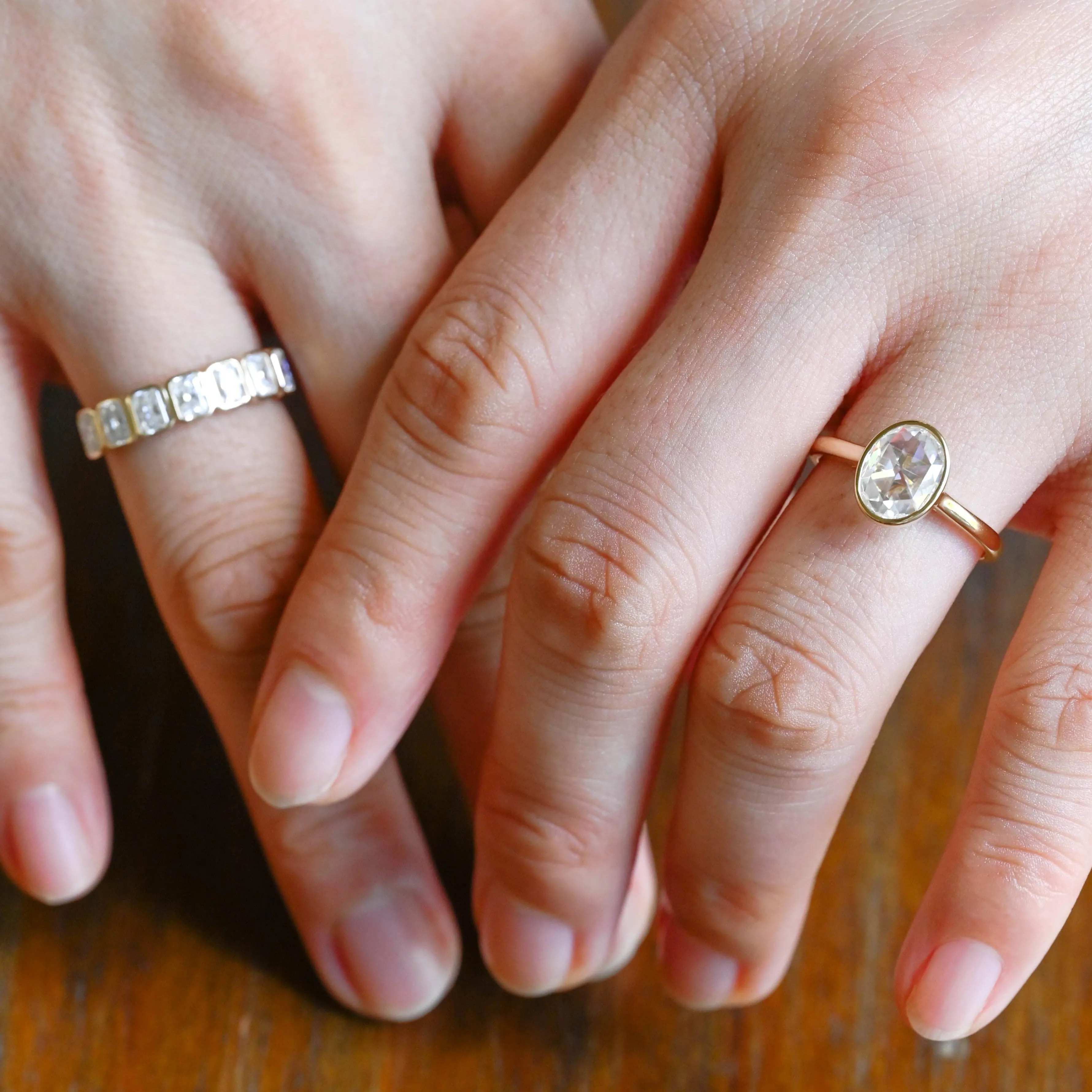 Solid Gold Solitaire Oval Cut Moissanite Engagement Ring Set sold by Causyou product image thumbnail 4