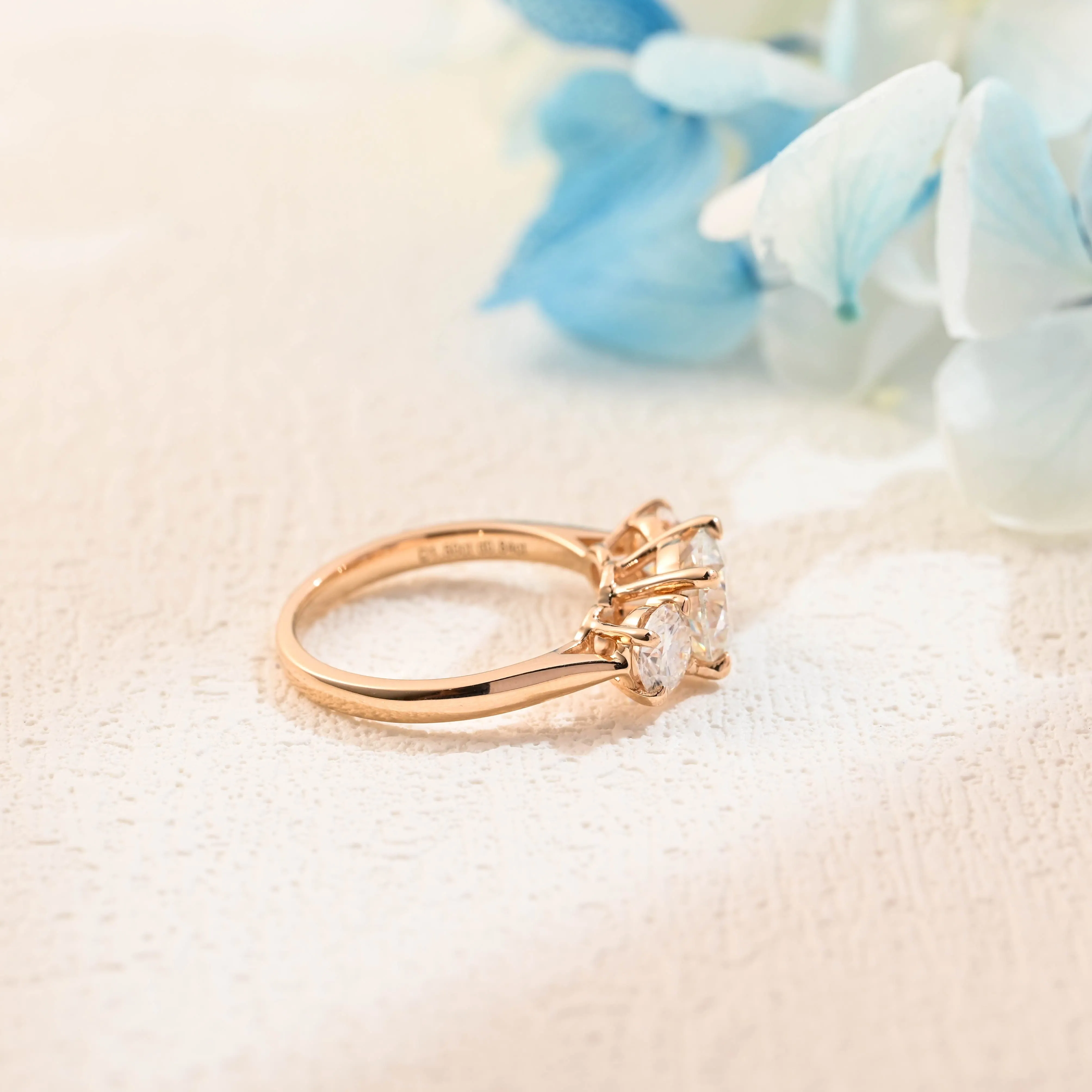 Solid Gold Three Stone Round Cut Moissanite Engagement Ring sold by Causyou product image thumbnail 5