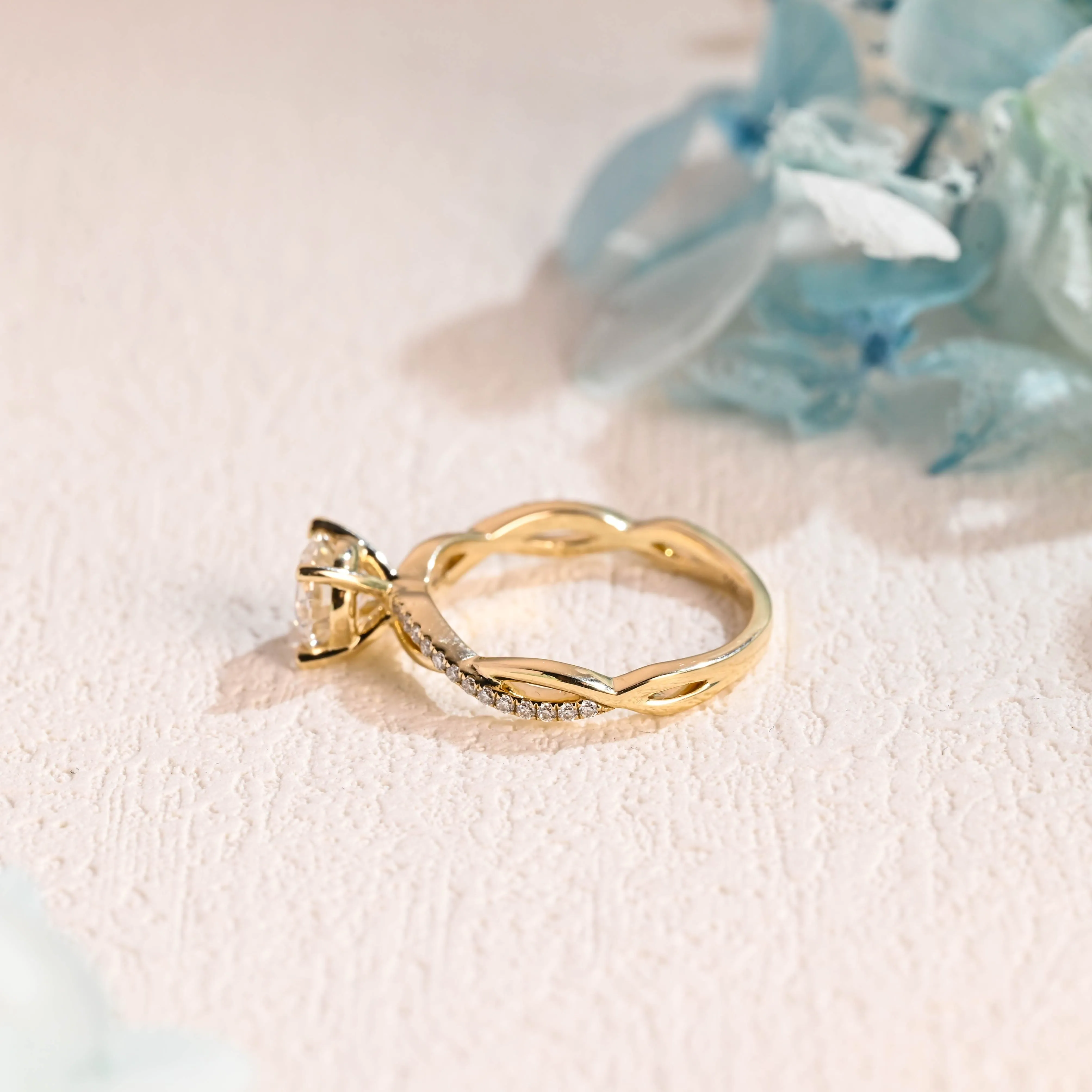 Solid Gold Solitaire Twisted Band Round Moissanite Engagement Ring sold by Causyou product image thumbnail 5