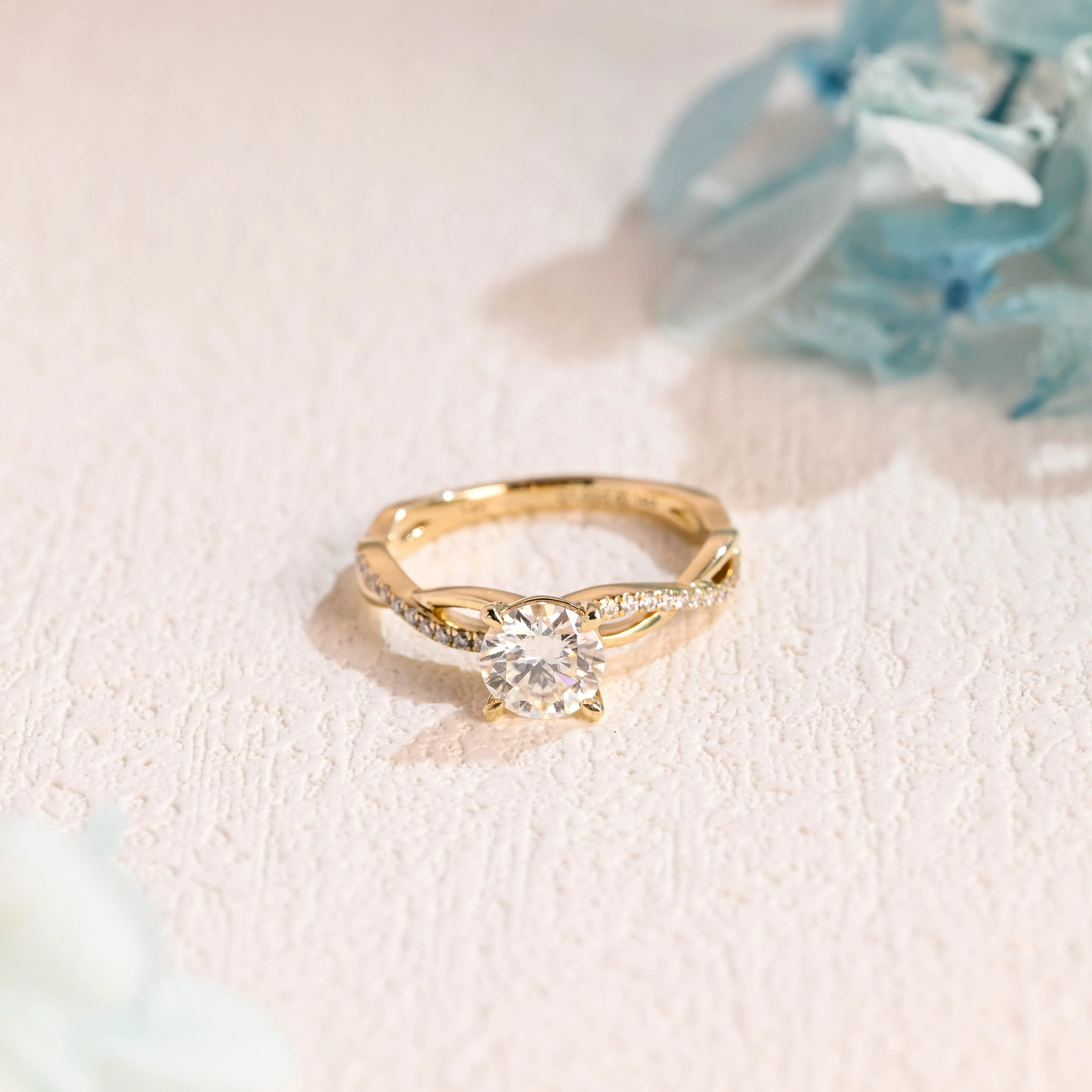 Solid Gold Solitaire Twisted Band Round Moissanite Engagement Ring sold by Causyou