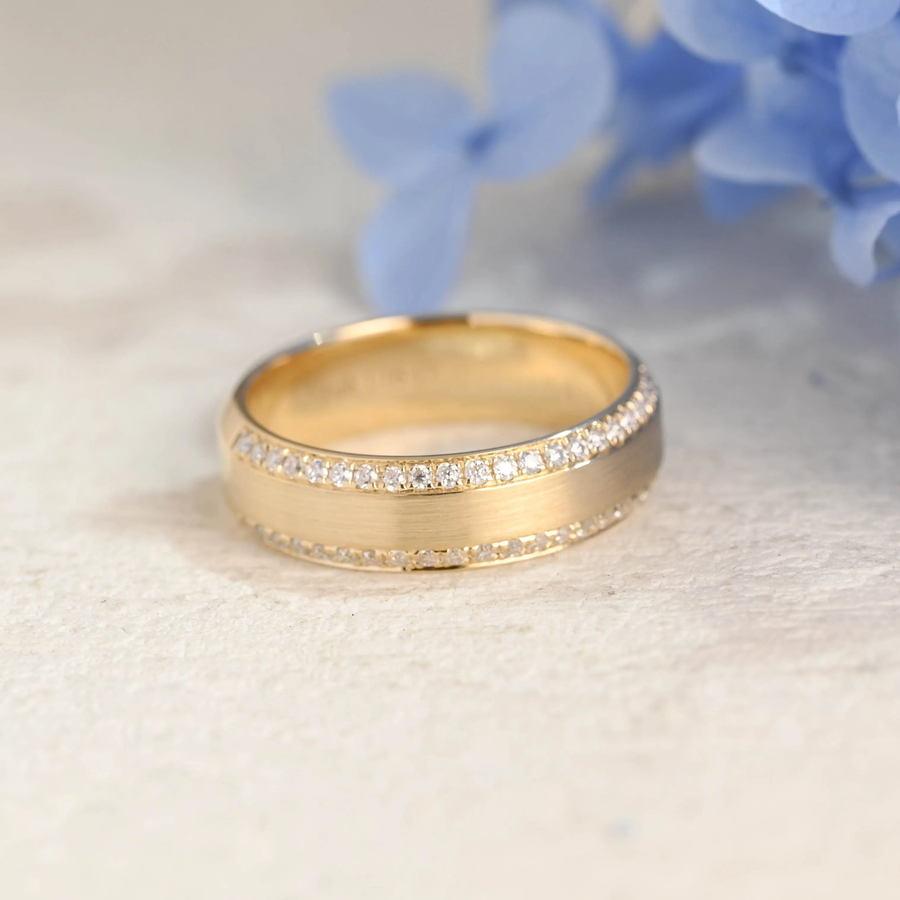 Solid Gold 6mm Satin-Finish Round Cut Moissanite Wedding Band for Men sold by Causyou