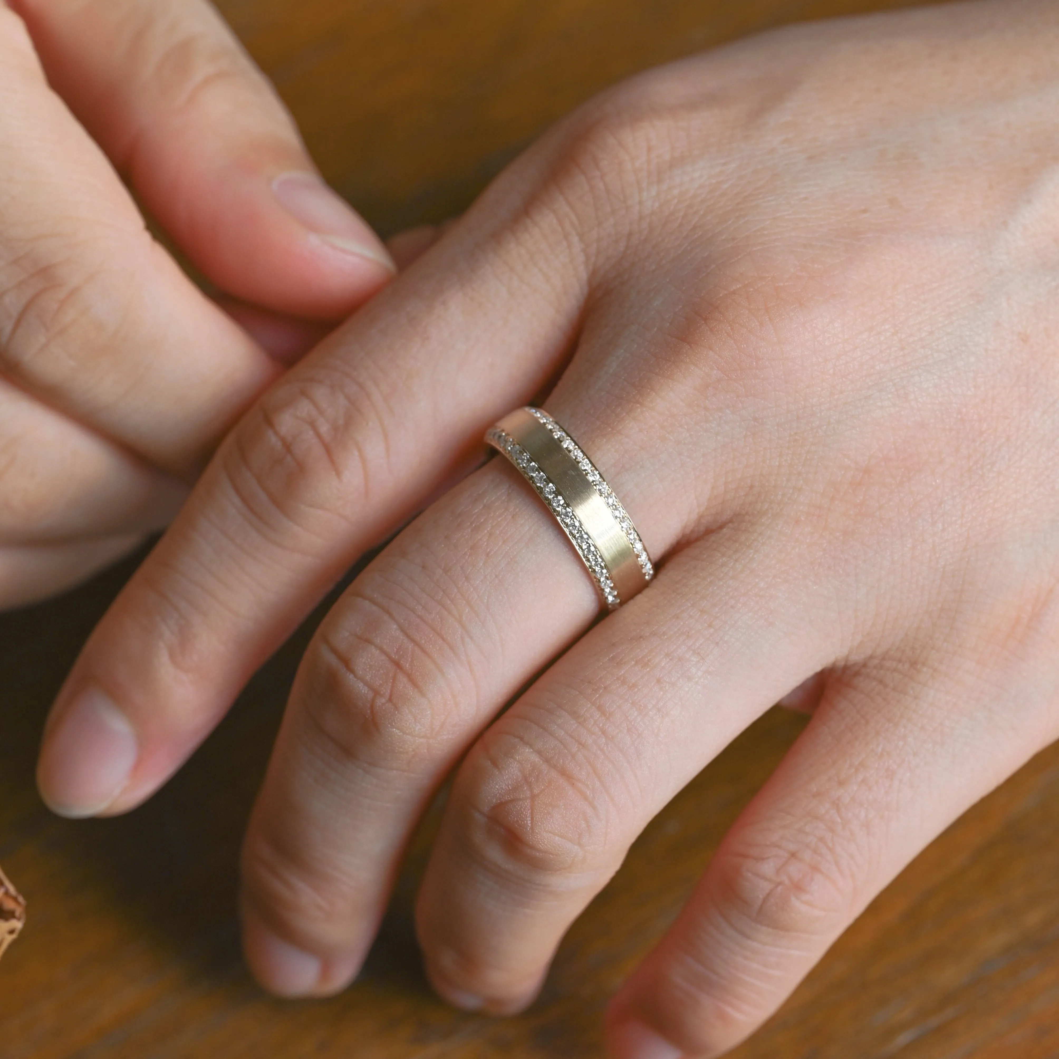 Solid Gold 6mm Satin-Finish Round Cut Moissanite Wedding Band for Men sold by Causyou product image thumbnail 2