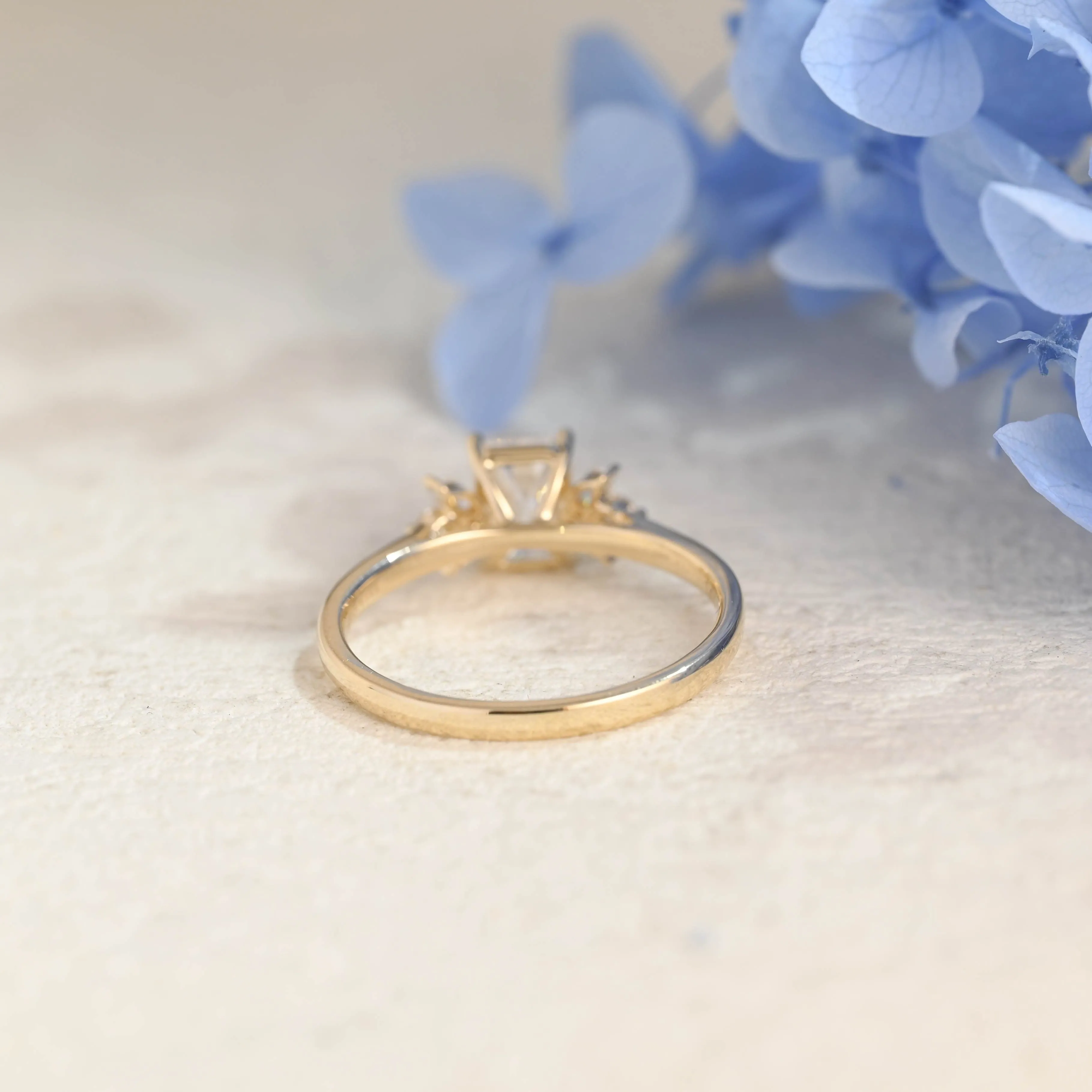 Solid Gold Cluster Emerald Cut Moissanite Engagement Ring sold by Causyou product image thumbnail 5