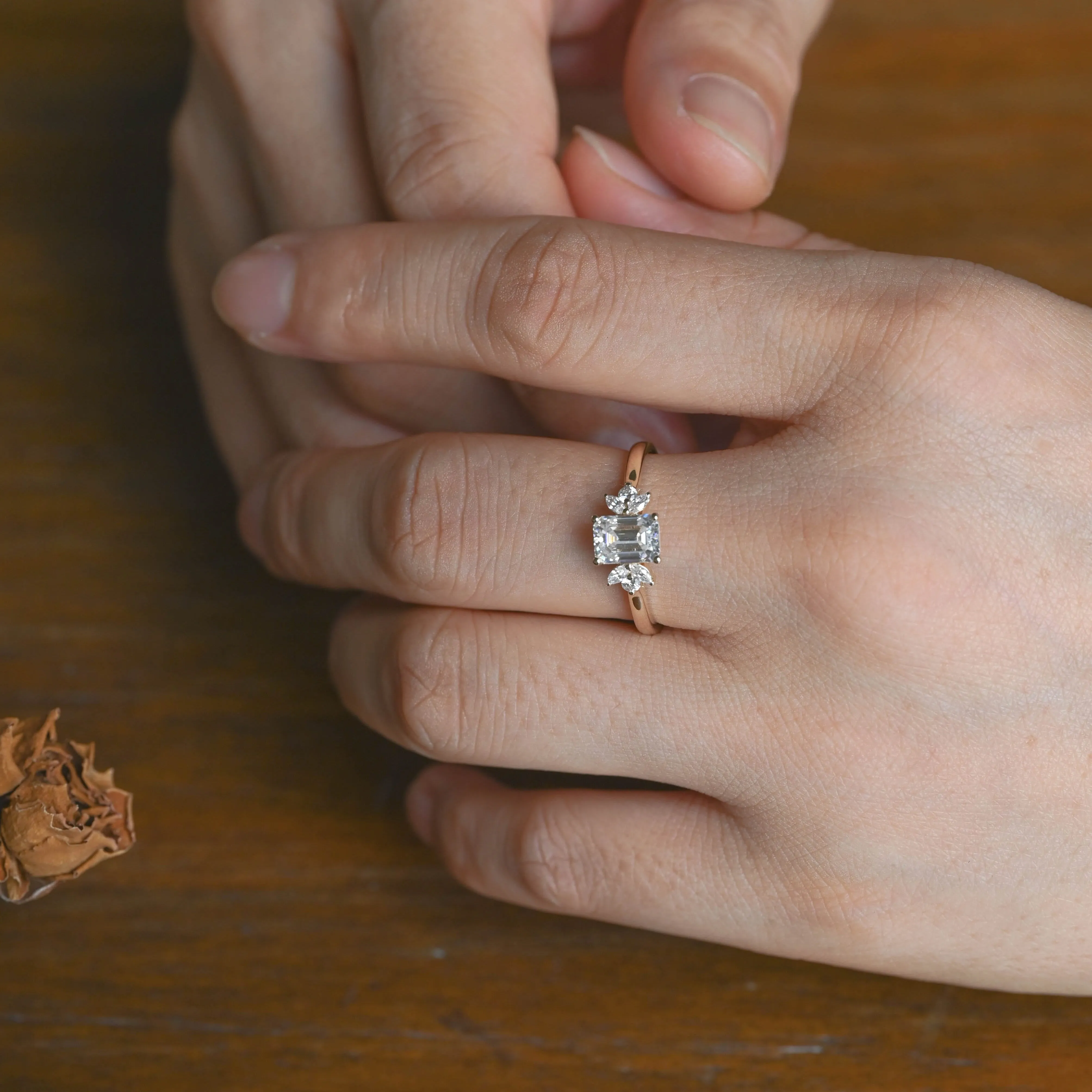 Solid Gold Cluster Emerald Cut Moissanite Engagement Ring sold by Causyou product image thumbnail 2