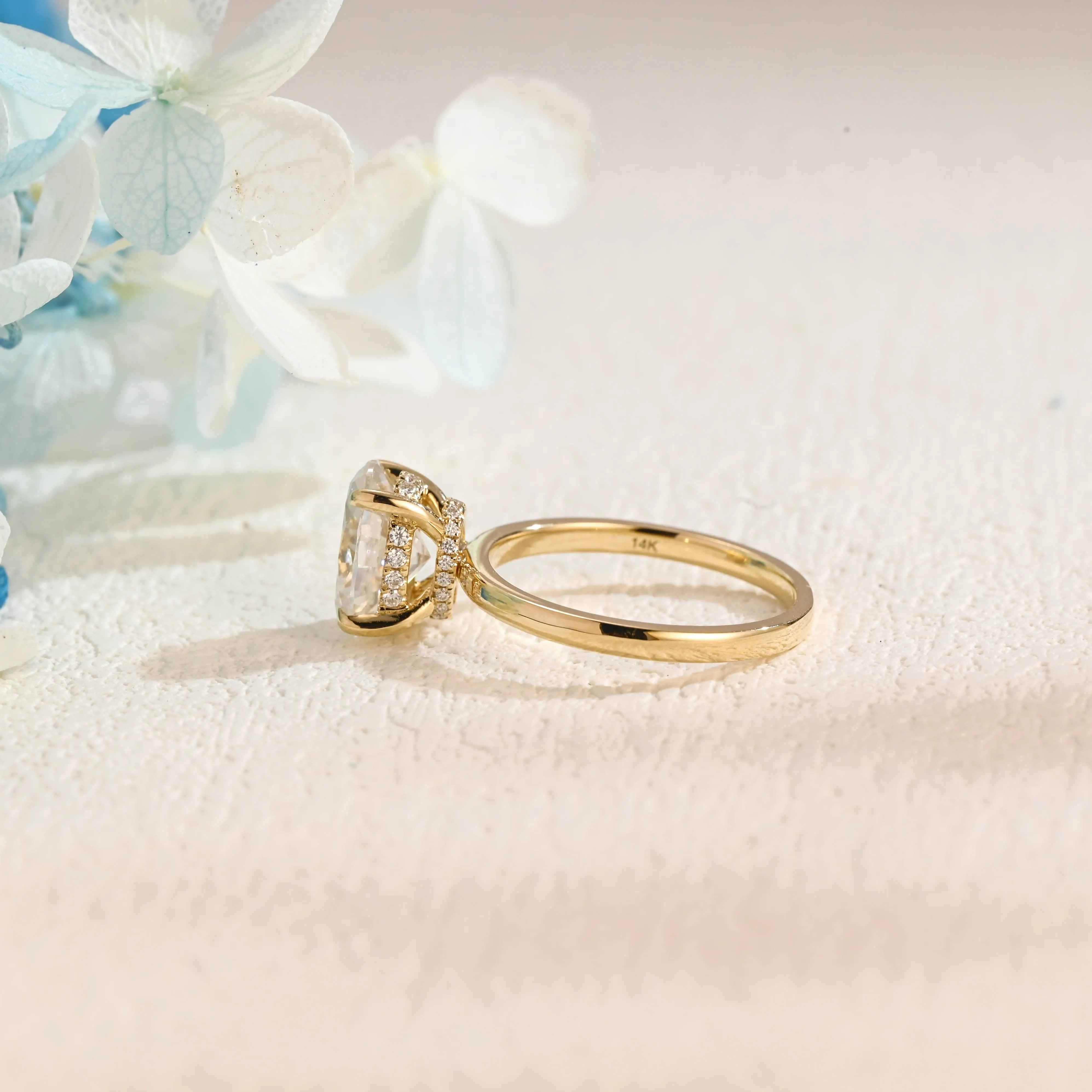 Solid Gold Double Halo Oval Cut Moissanite Engagement Ring sold by Causyou product image thumbnail 5