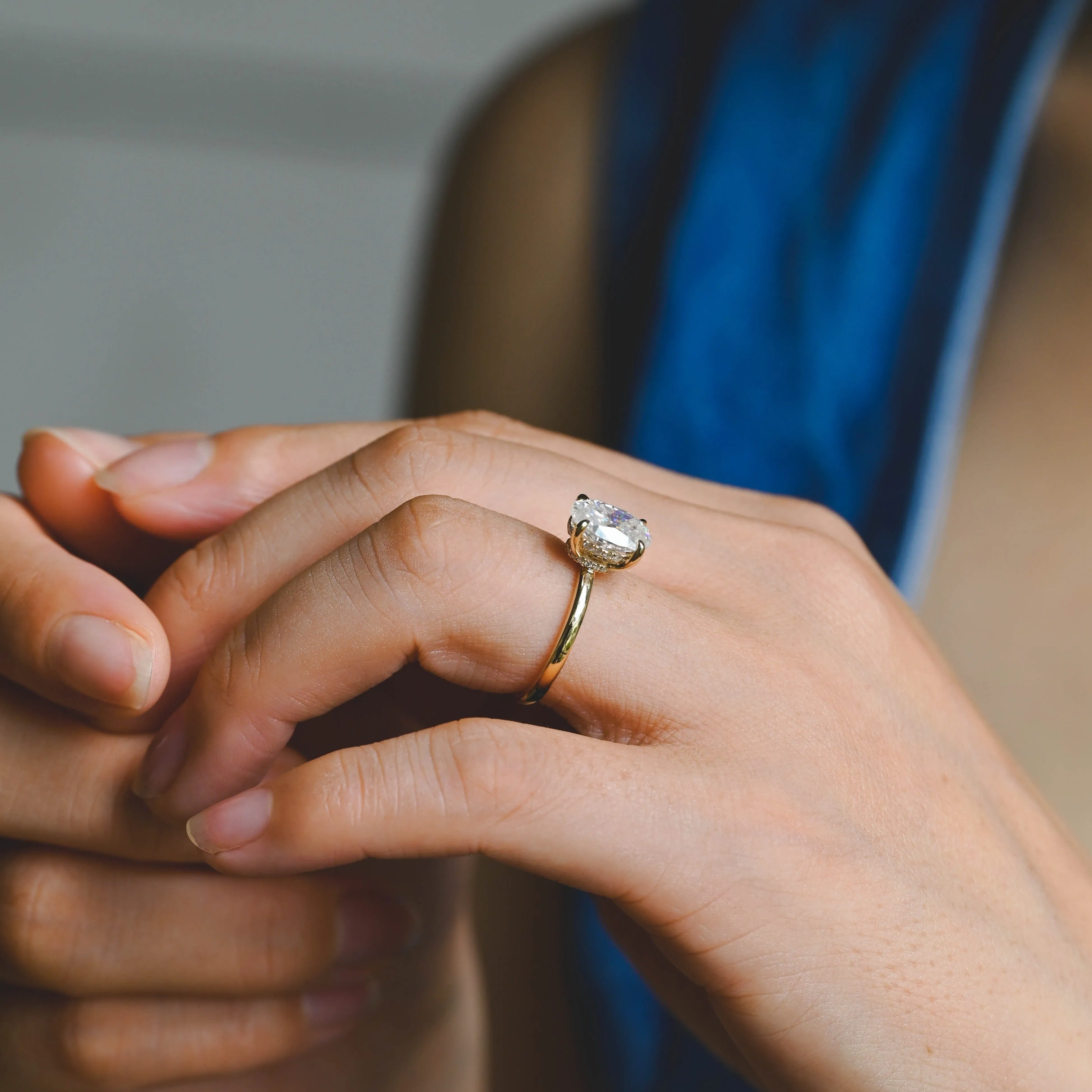 Solid Gold Double Halo Oval Cut Moissanite Engagement Ring sold by Causyou product image thumbnail 3