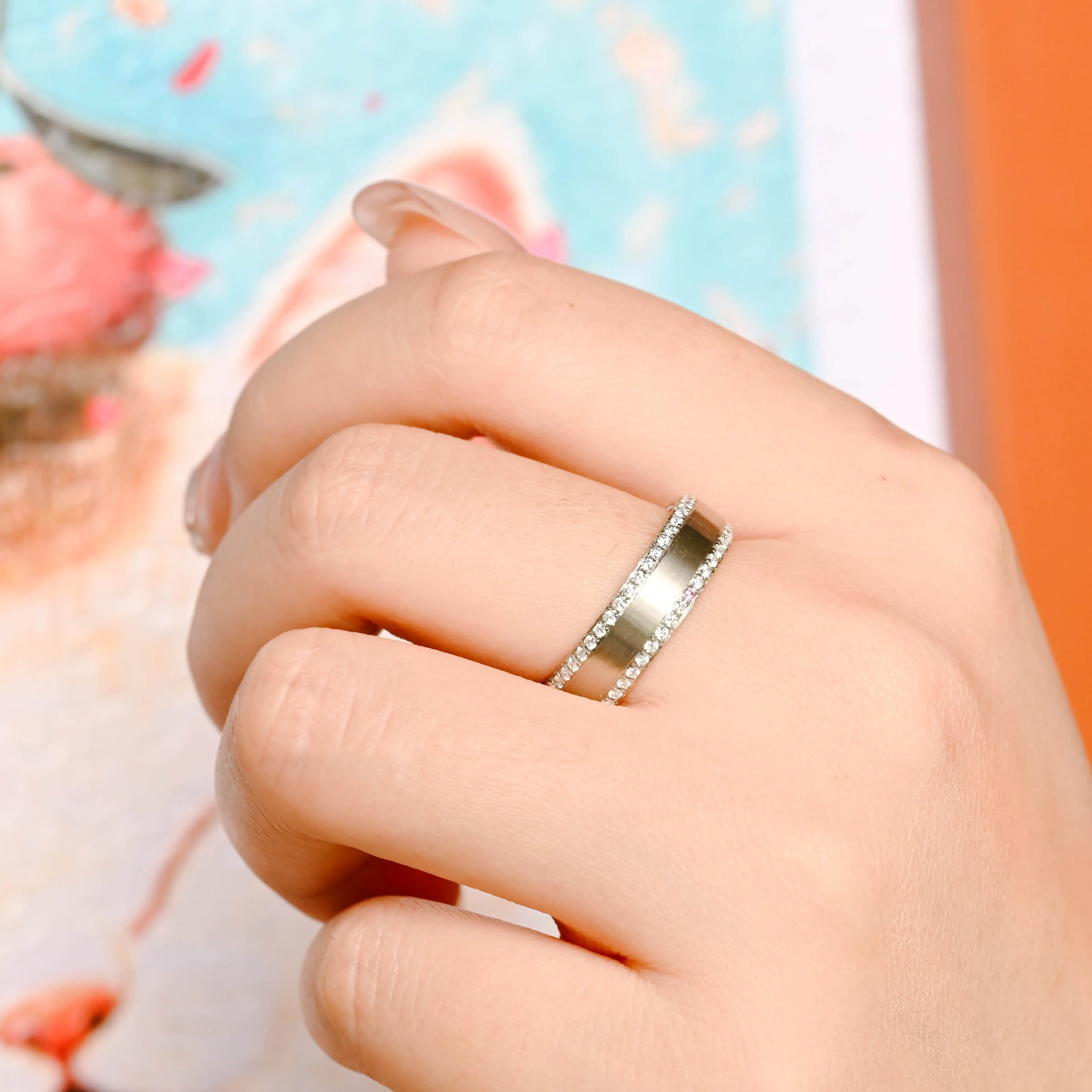 Solid Gold 6mm Satin-Finish Round Moissanite Wedding Band sold by Causyou product image thumbnail 3