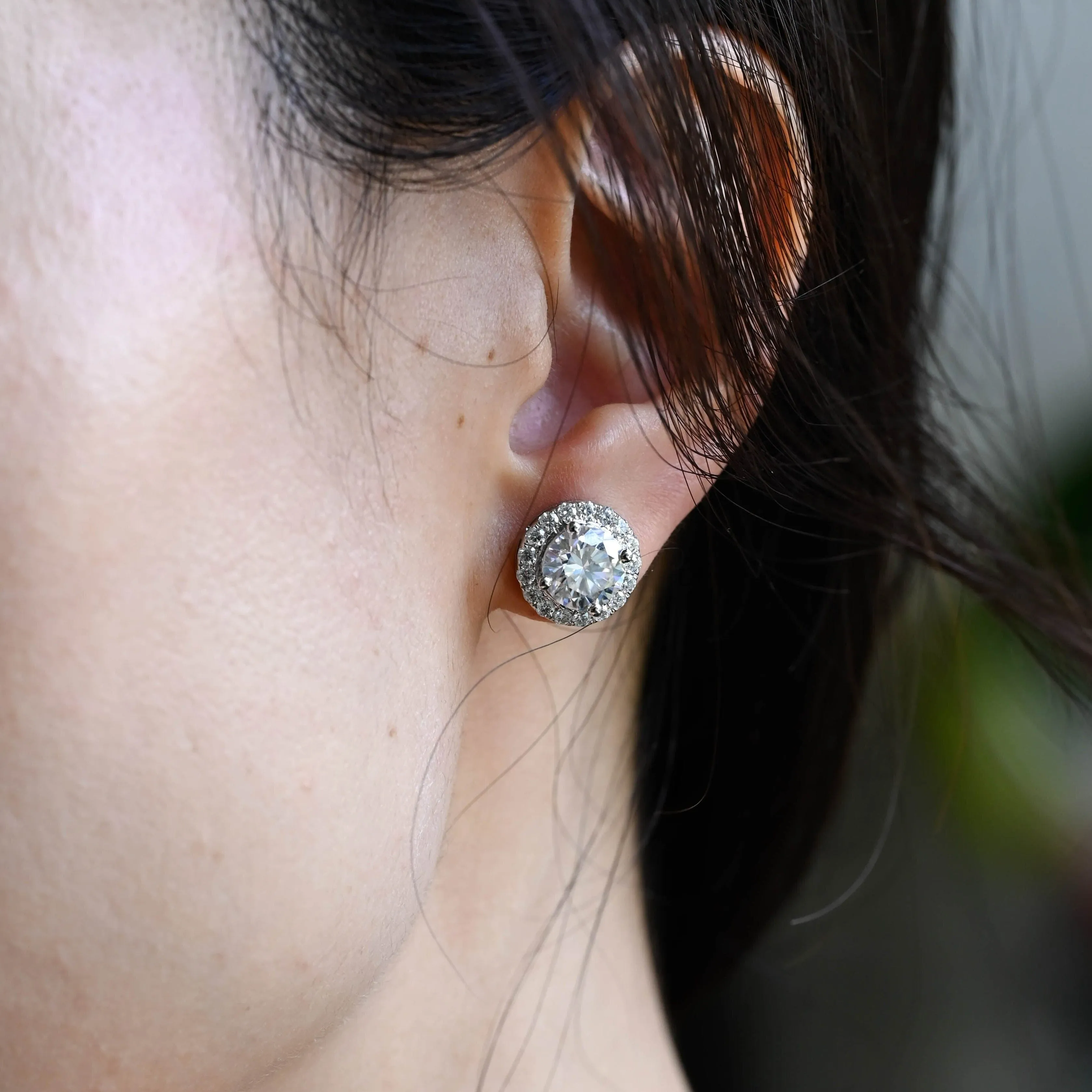 Solid Gold Halo Round Cut Moissanite Earring Studs sold by Causyou product image thumbnail 2