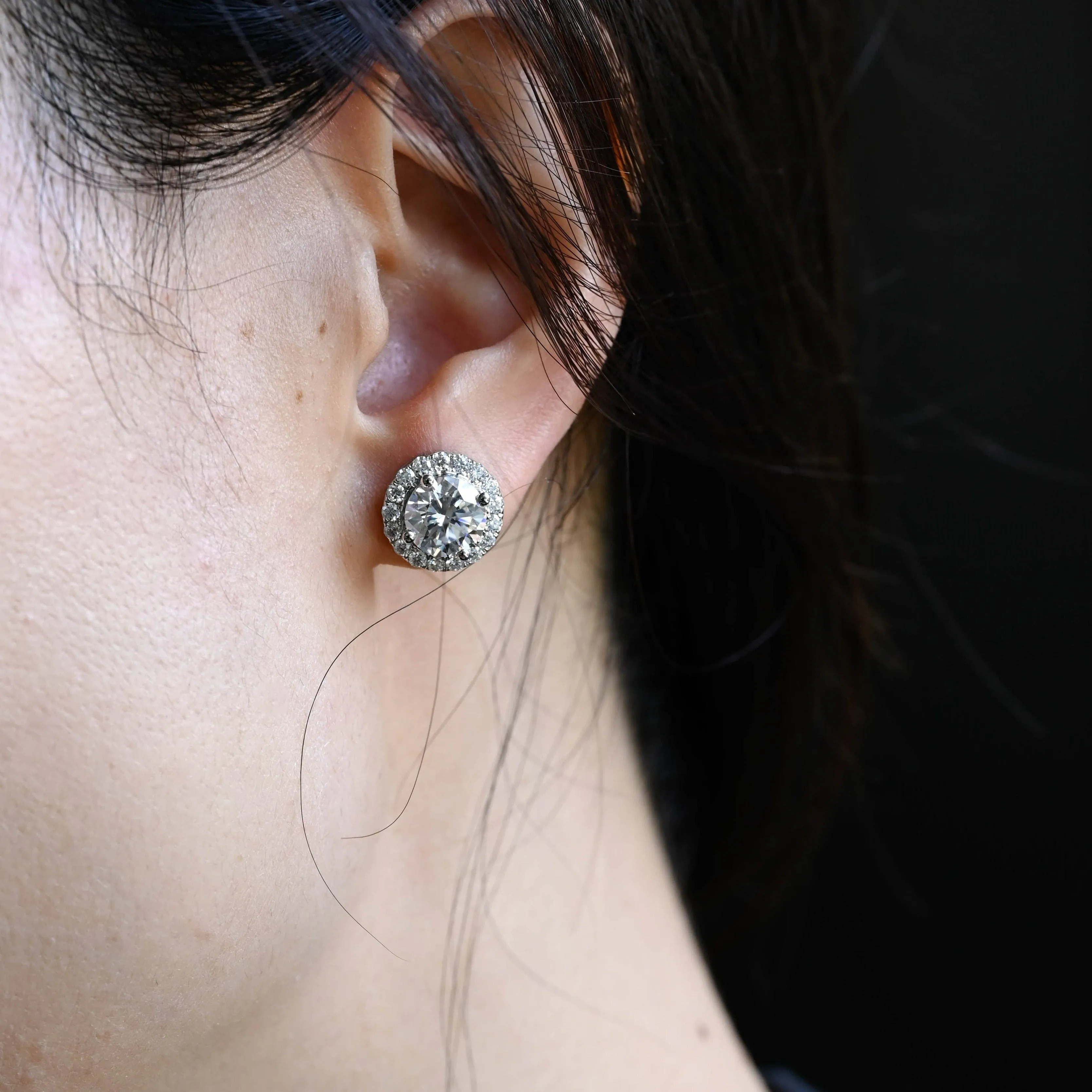 Solid Gold Halo Round Cut Moissanite Earring Studs sold by Causyou product image thumbnail 3