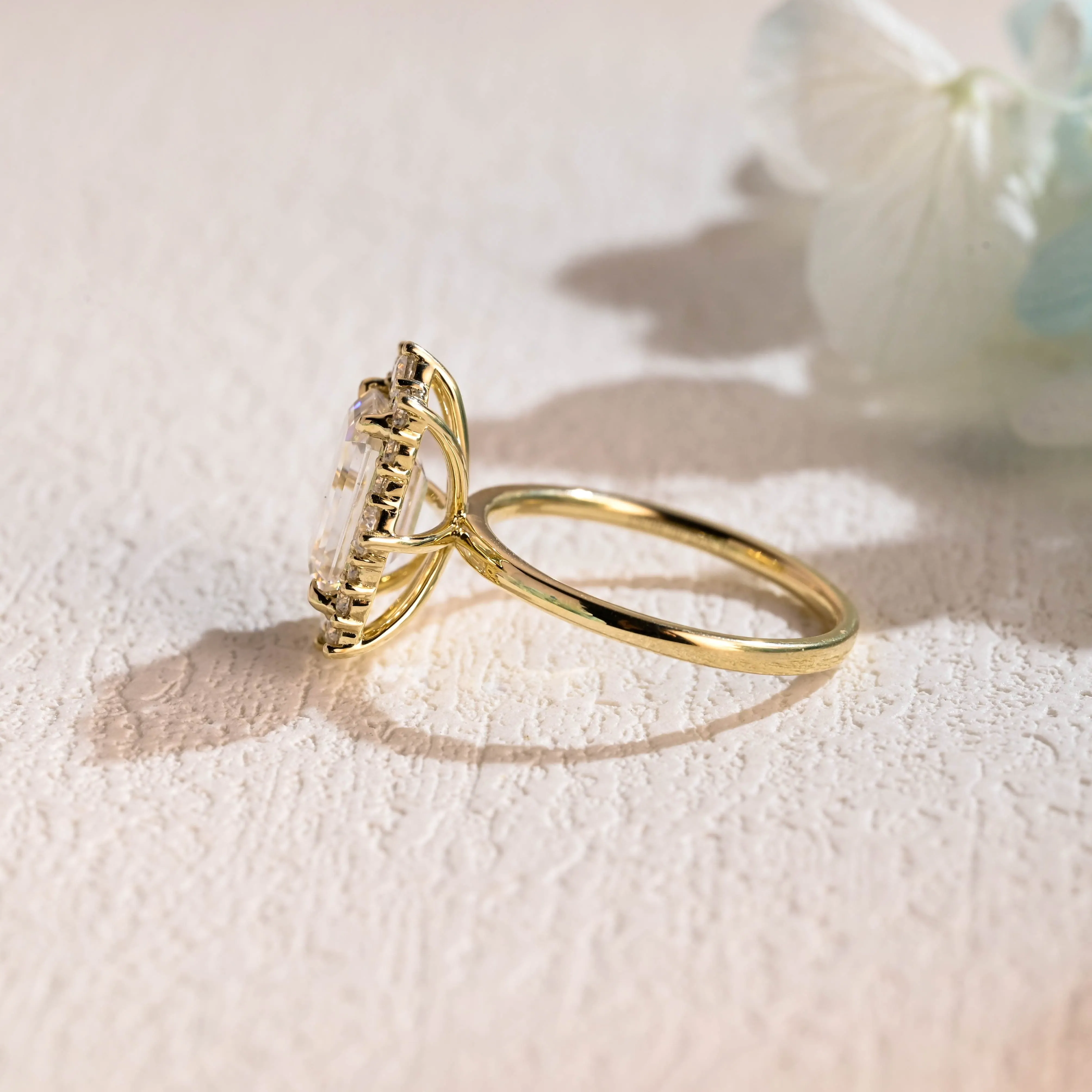 Solid Gold Halo Emerald Cut Moissanite Engagement Ring sold by Causyou product image thumbnail 5