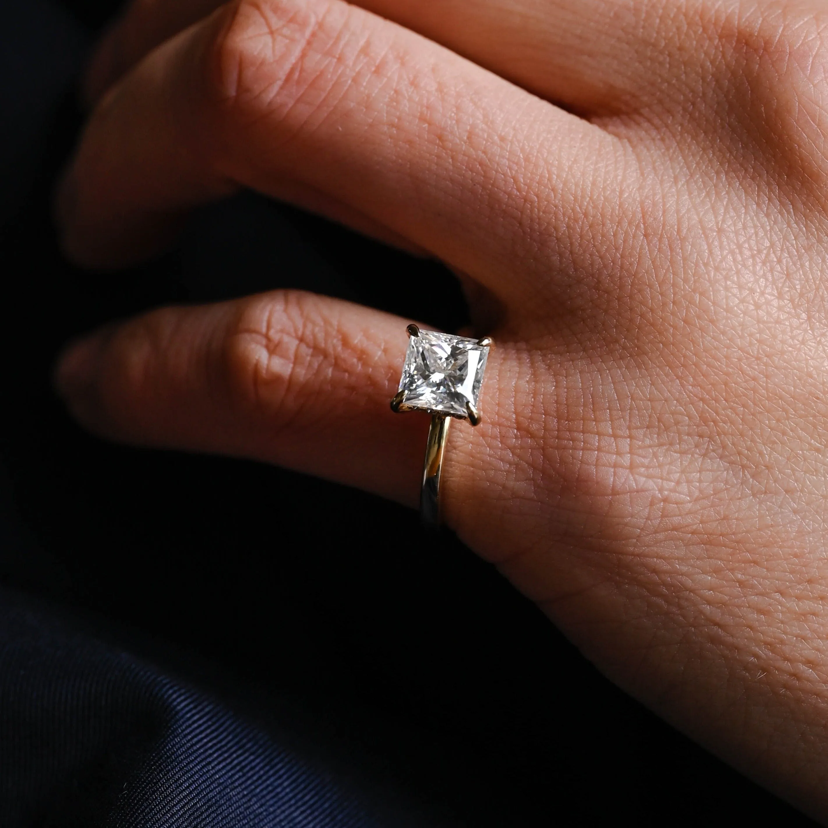 Solid Gold Hidden Halo Princess Cut Moissanite Engagement Ring sold by Causyou product image thumbnail 2