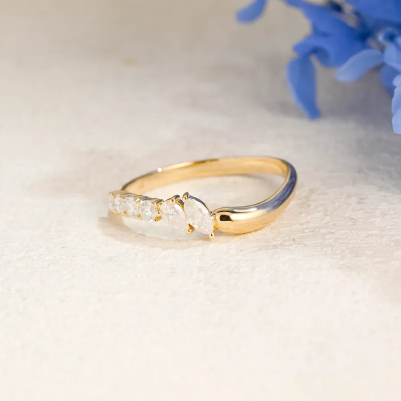 Solid Gold Curved Marquise & Pear Cut Moissanite Wedding Band sold by Causyou