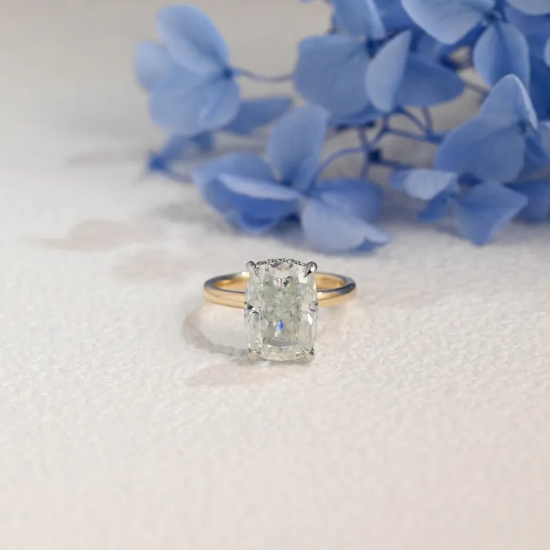 Solid Gold Hidden Halo Crushed Ice Elongated Cushion Cut Moissanite Engagement Ring sold by Causyou