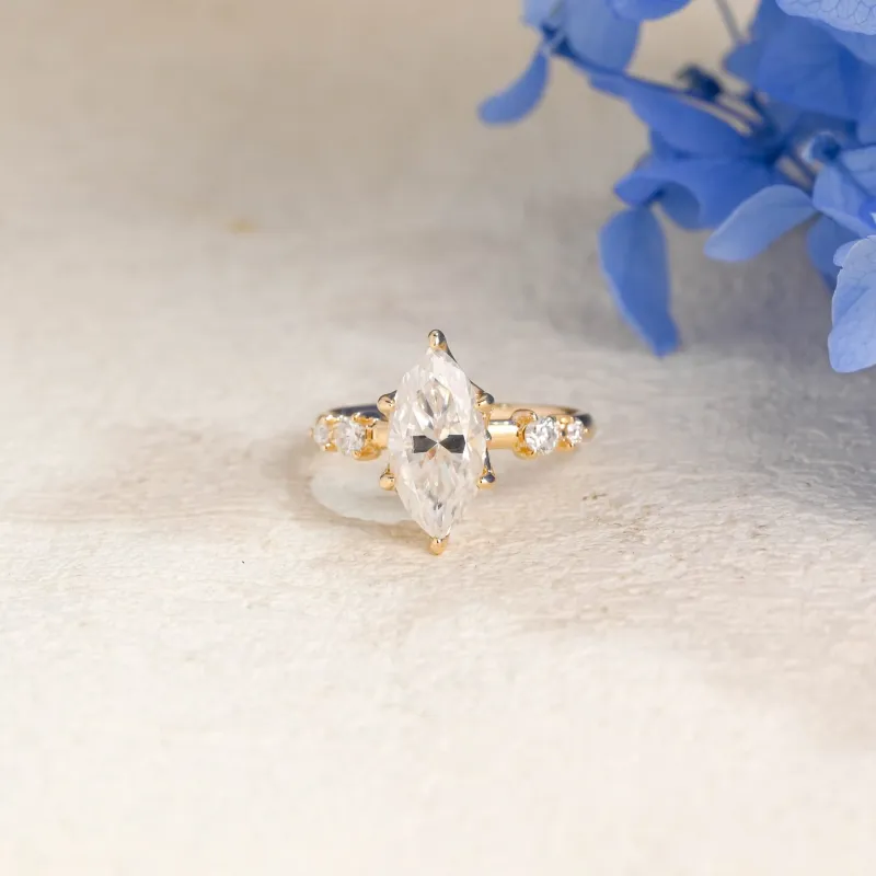 Solid Gold Tulip Setting Marquise Cut Moissanite Engagement Ring made by Causyou