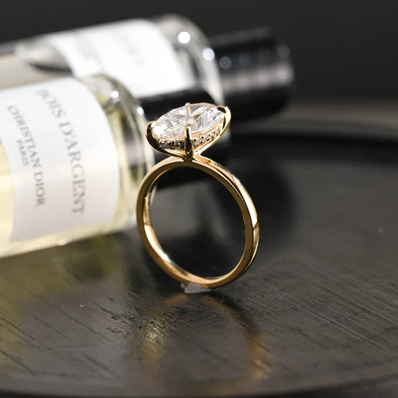 Solid Gold D/VS1 Hidden Halo Oval Cut Lab Grown Diamond Engagement Ring sold by Causyou