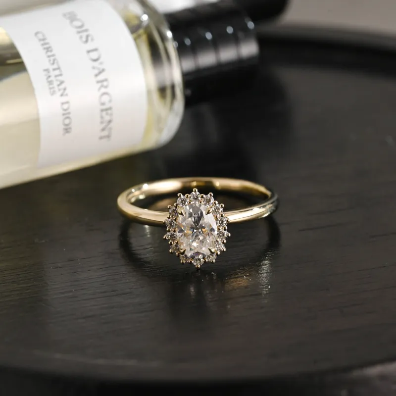 Solid Gold D/VS1 Flower Oval Cut Lab Grown Diamond Engagement Ring sold by Causyou