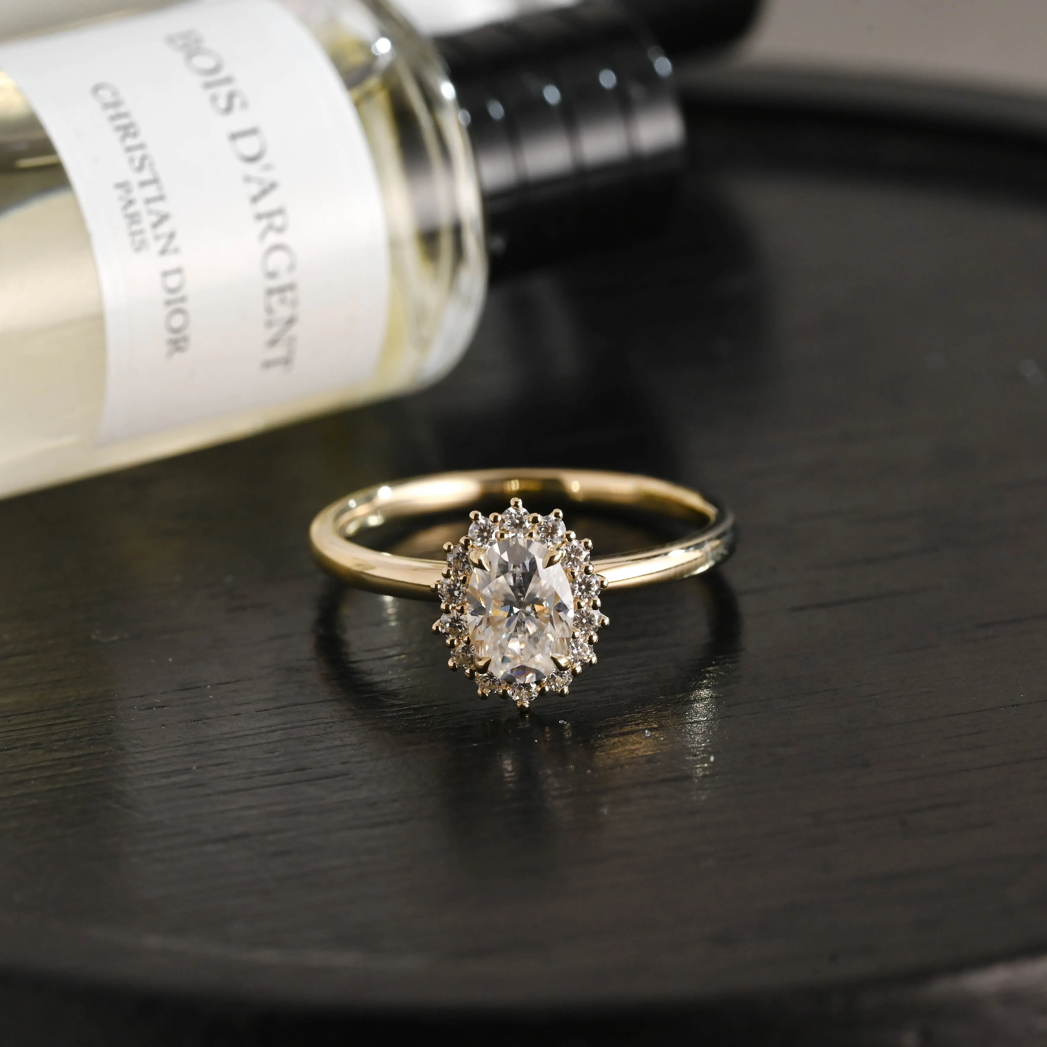 Solid Gold D/VS1 Flower Oval Cut Lab Grown Diamond Engagement Ring sold by Causyou