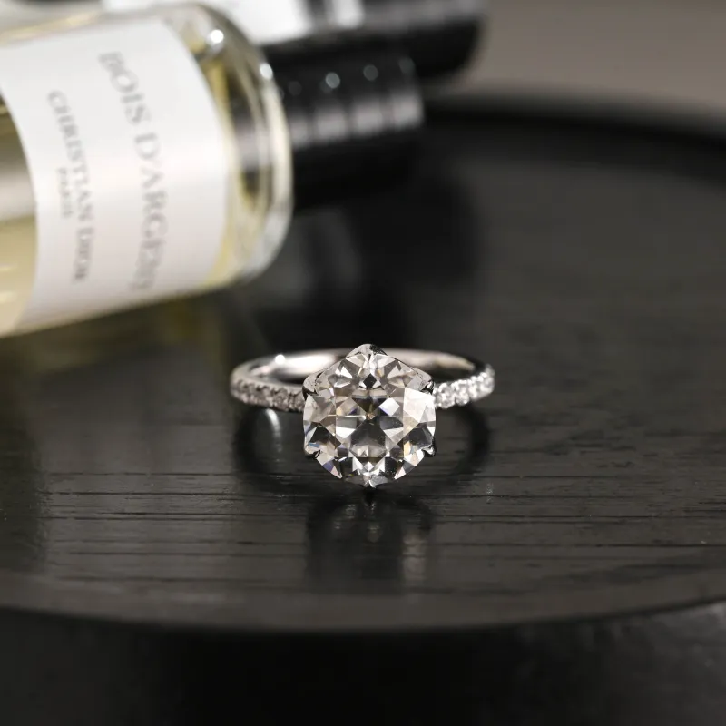 Solid Gold D/VS Half Pave Tulip Setting Round Cut Lab Grown Diamond Engagement Ring sold by Causyou