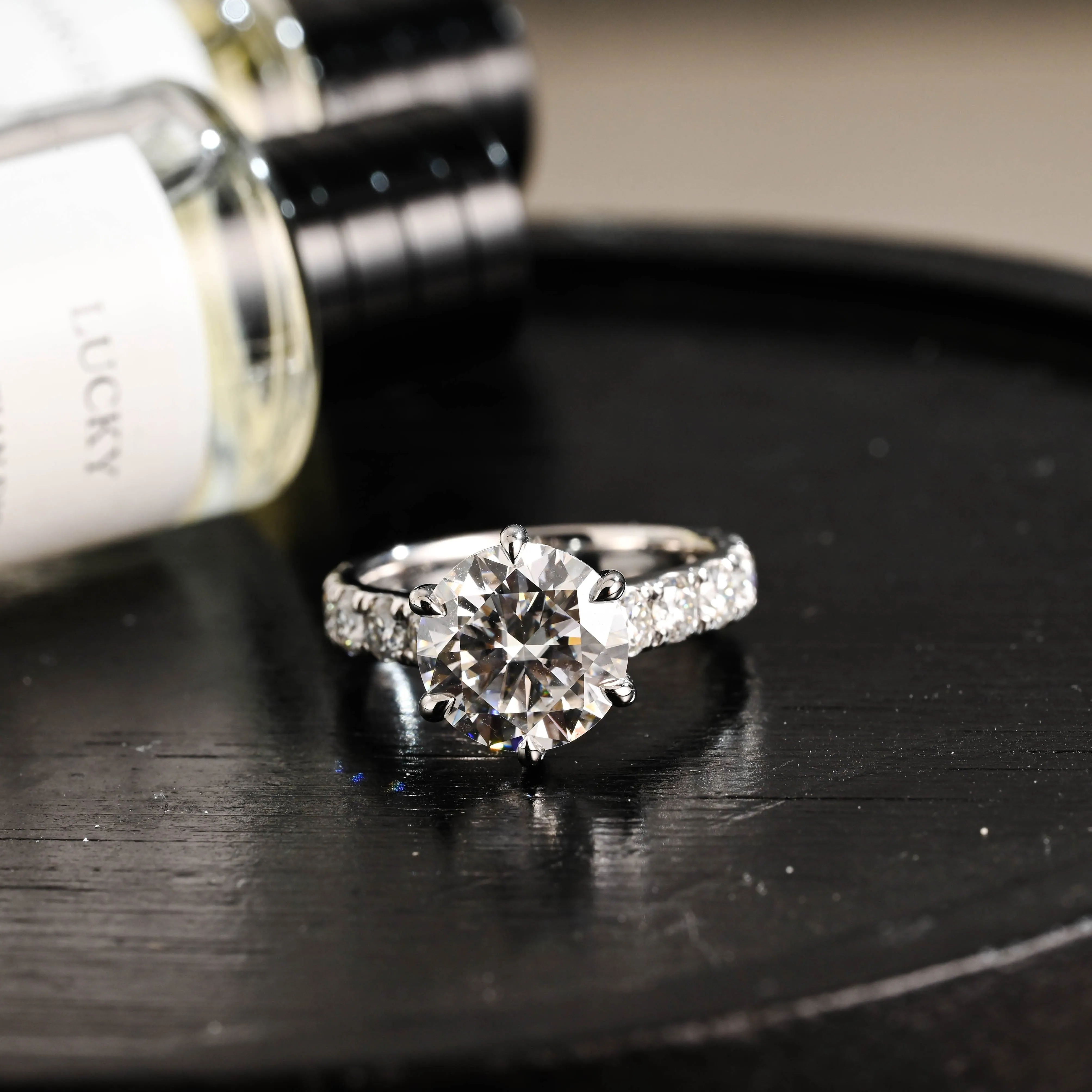 Solid Gold D/VS1 Half Eternity Round Cut Lab Grown Diamond Engagement Ring sold by Causyou