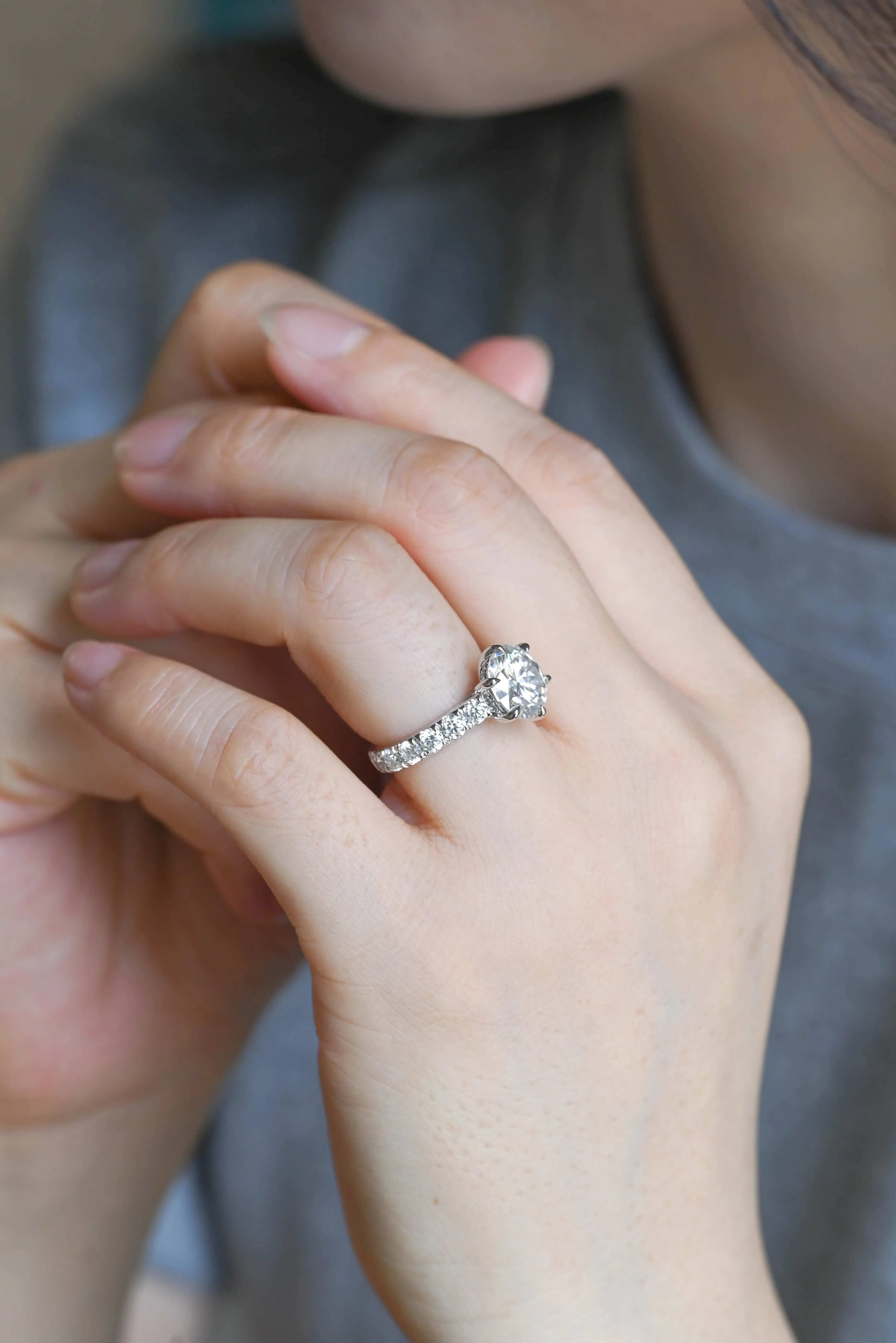 Solid Gold D/VS1 Half Eternity Round Cut Lab Grown Diamond Engagement Ring sold by Causyou product image thumbnail 2