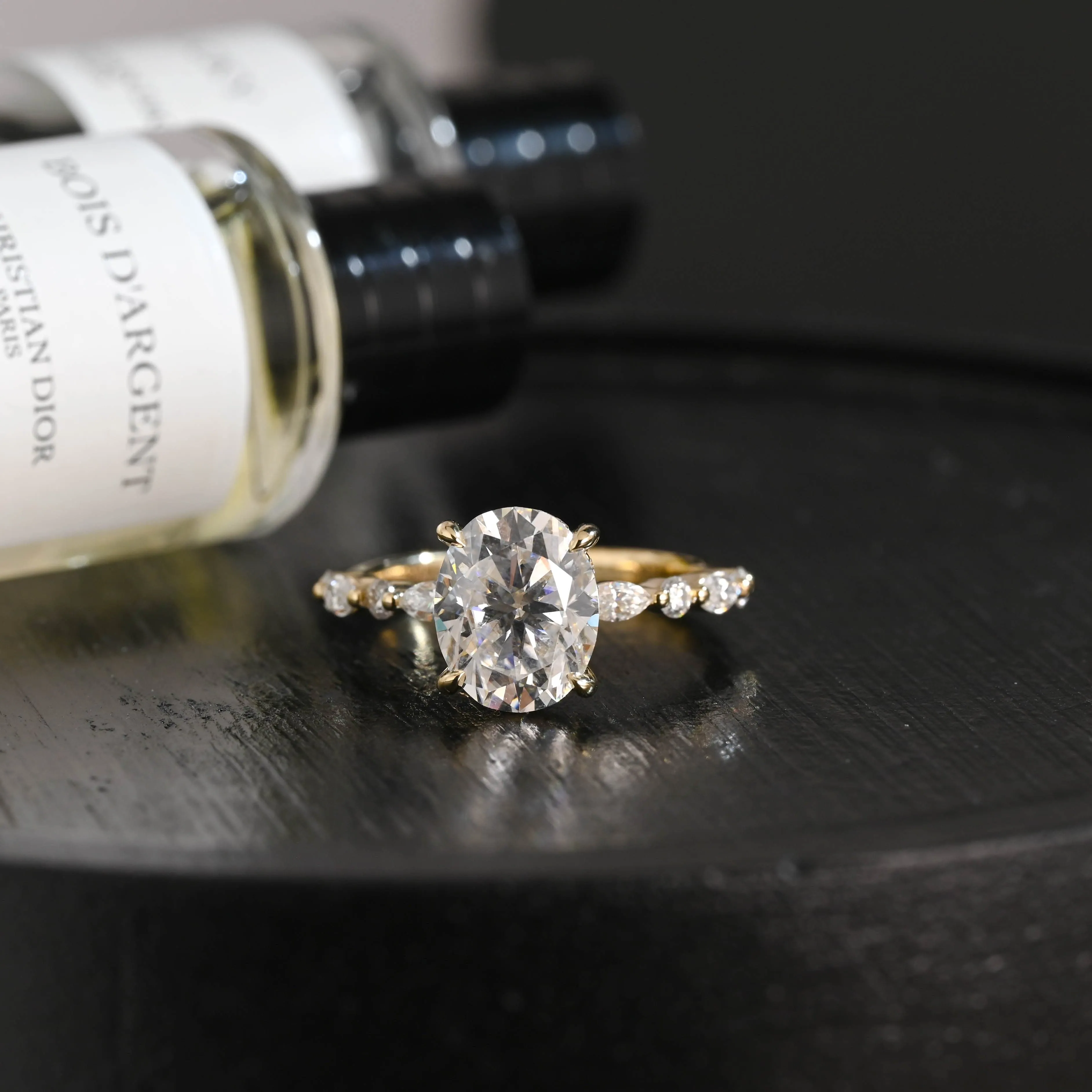 Solid Gold D/VS1 Hidden Halo Oval Lab Grown Diamond Engagement Ring sold by Causyou