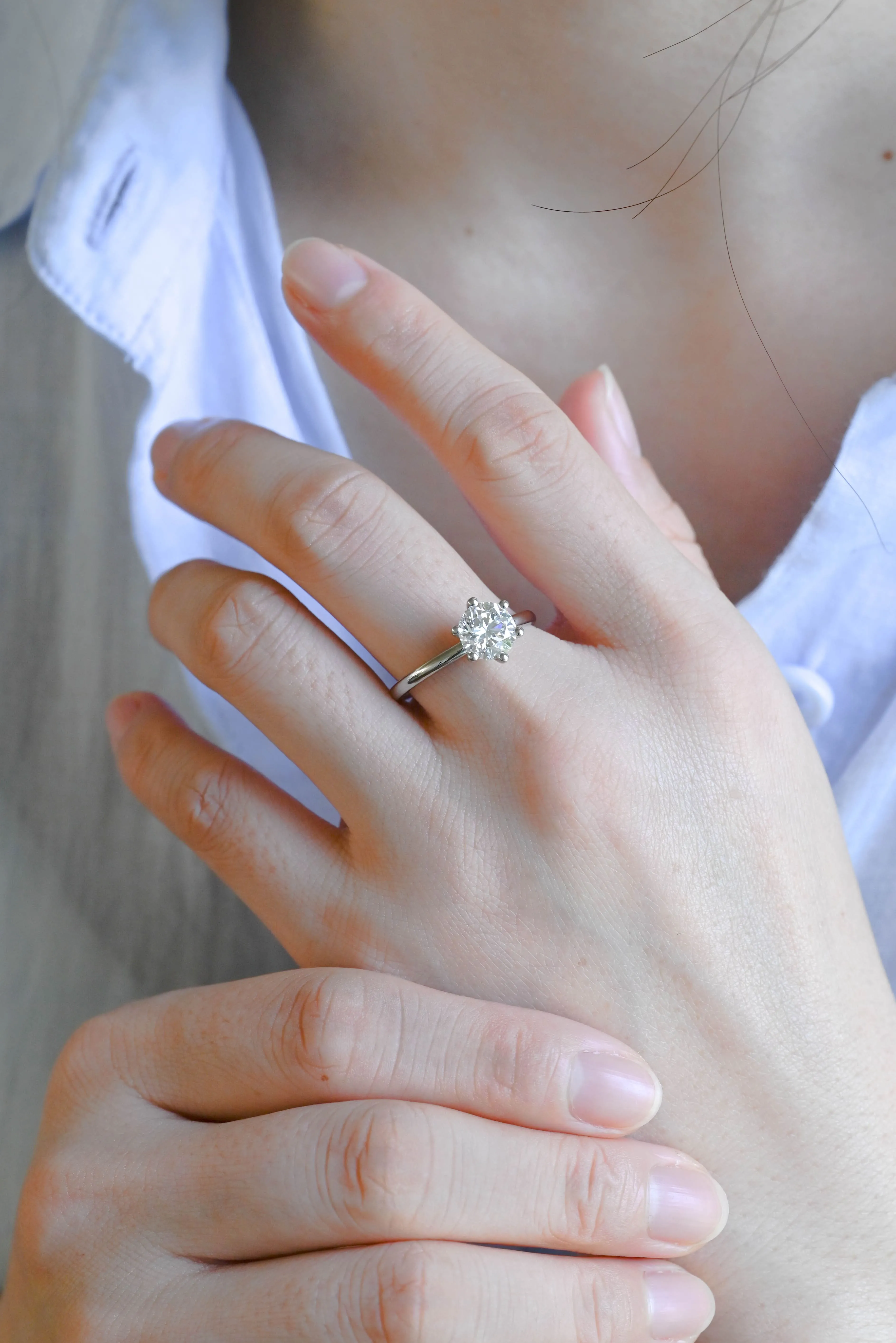 Solid Gold D/VS1 Round Cut Lab Grown Diamond Engagement Ring sold by Causyou product image thumbnail 3