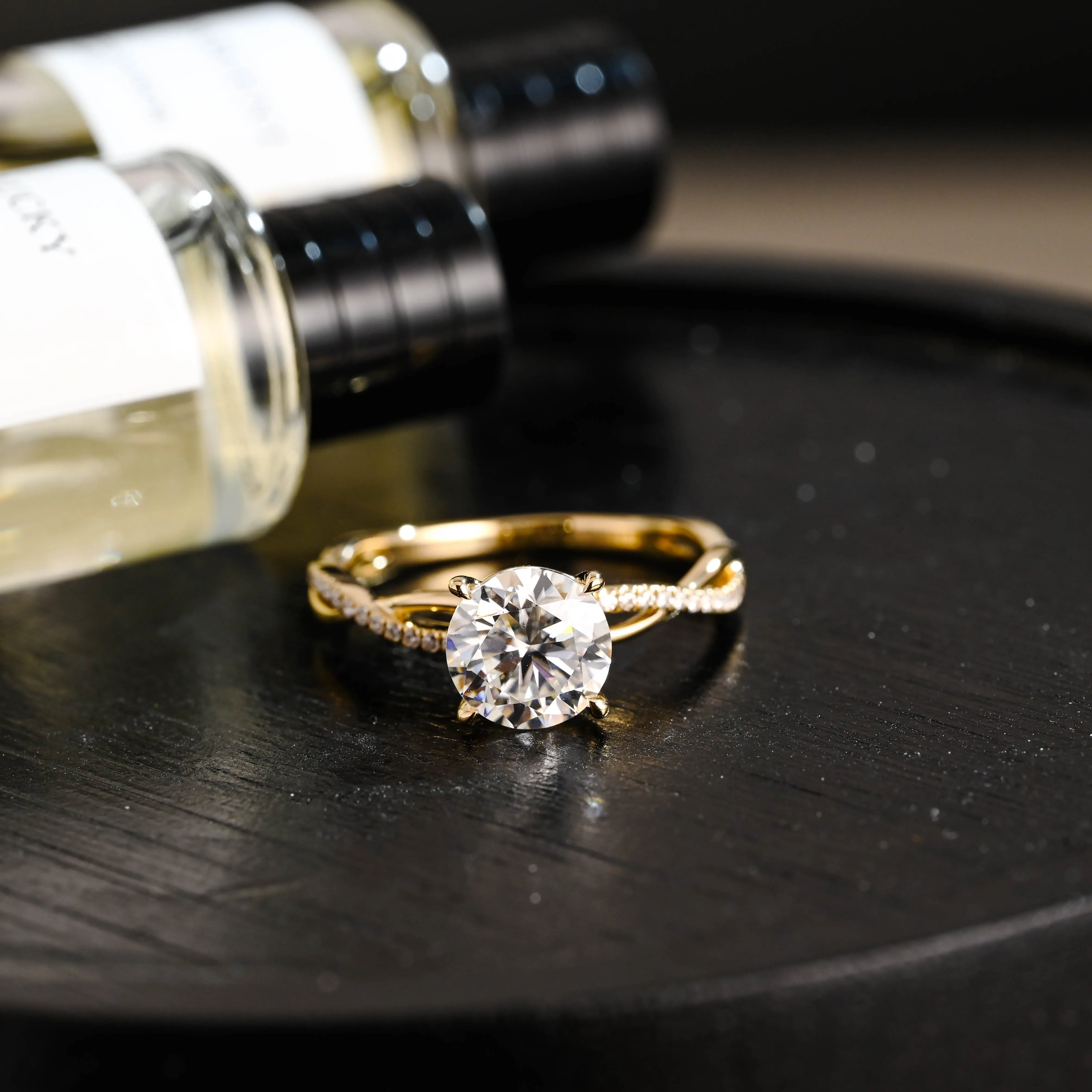 Solid Gold D/VS1 Twisted Band Round Cut Lab Grown Diamond Engagement Ring sold by Causyou