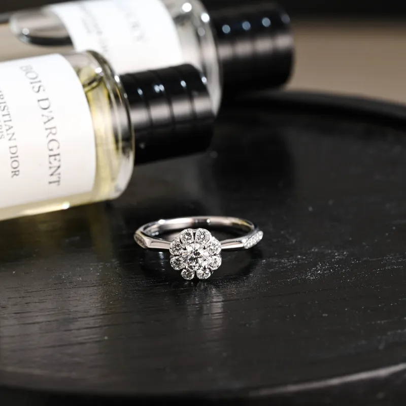 Solid Gold D/VS1 Flower Round Cut Lab Grown Diamond Engagement Ring sold by Causyou