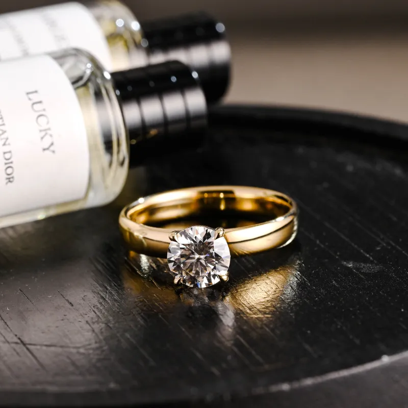 Solid Gold D/VS1 4mm Wide Band Round Cut Lab Grown Diamond Engagement Ring sold by Causyou