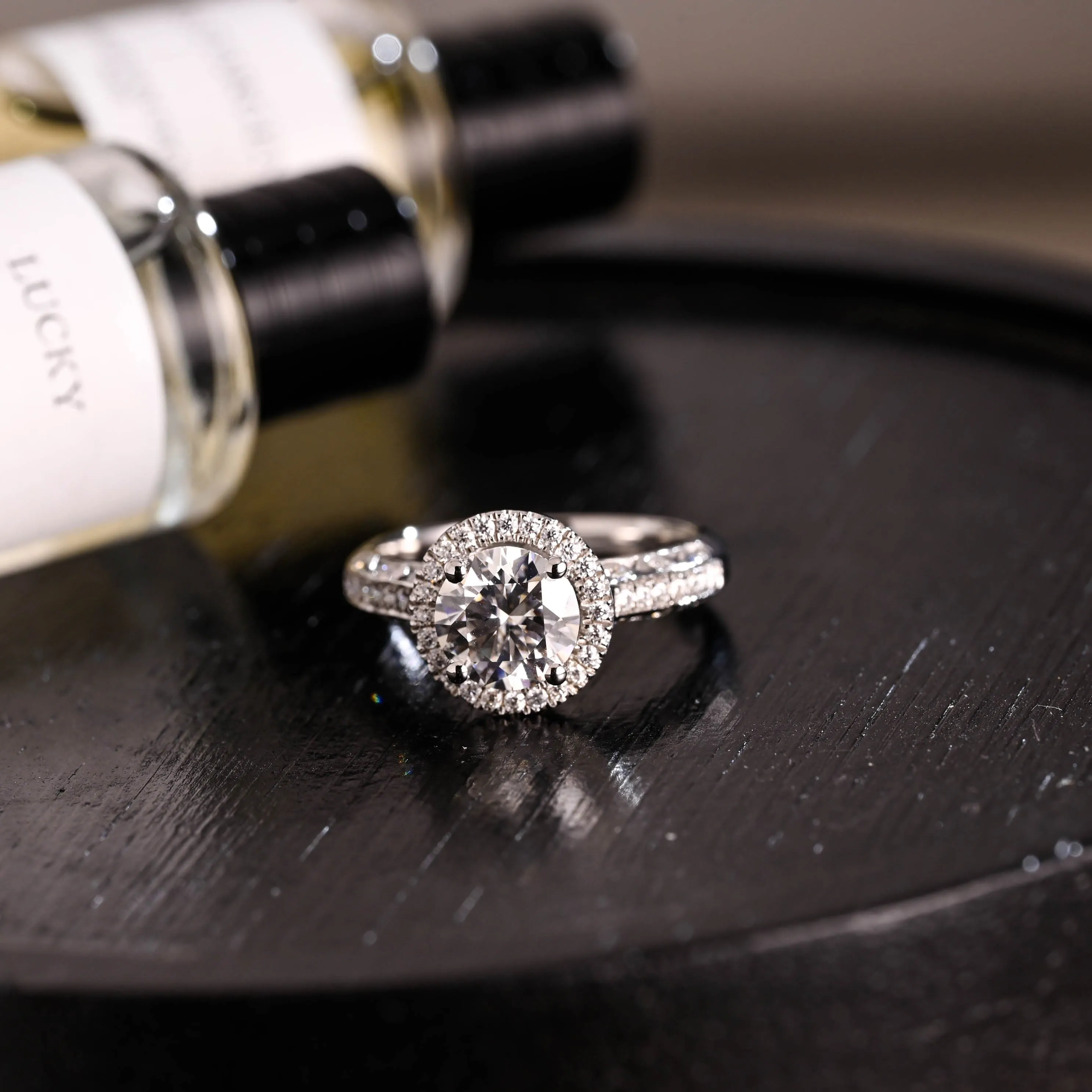 Solid Gold D/VS1 Halo Round Cut Lab Grown Diamond Engagement Ring sold by Causyou